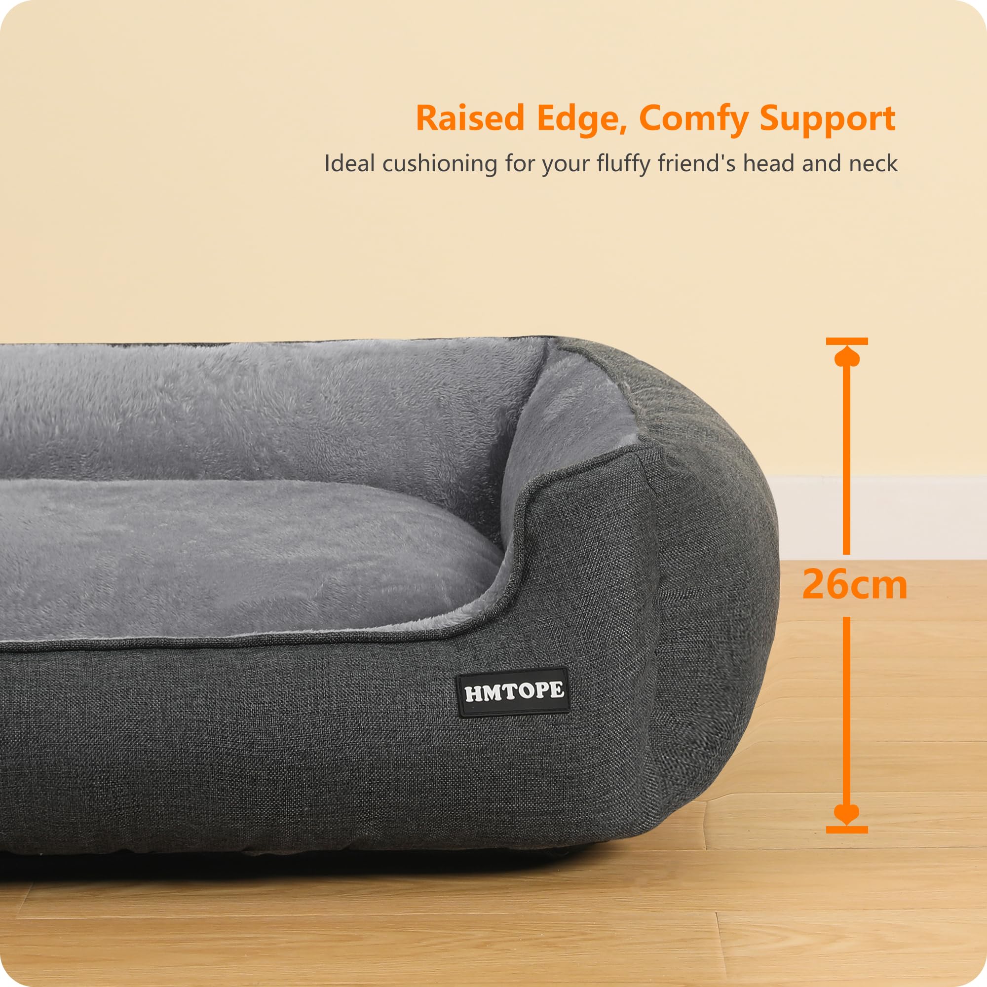HMTOPE Cama para perros, sofá para perros, cojín para perros, cesta extraíble y lavable, empalme gris, 110 x 86 x 26 cm