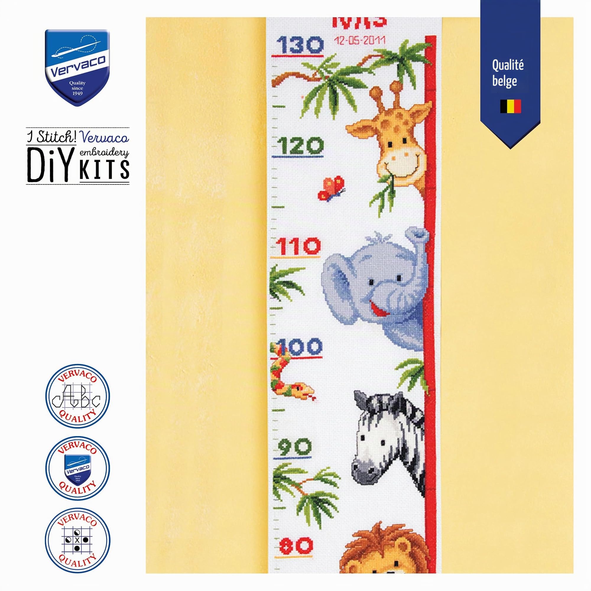 Vervaco Point De Croix Compté Kit DIY Cadeau Mesure De La Hauteur Enfant COUCOU Tableau Complet Kit De Broderie Loisir Créatif Maison Décoration ca. 18 x 70 cm Cross Stitch Height Chart