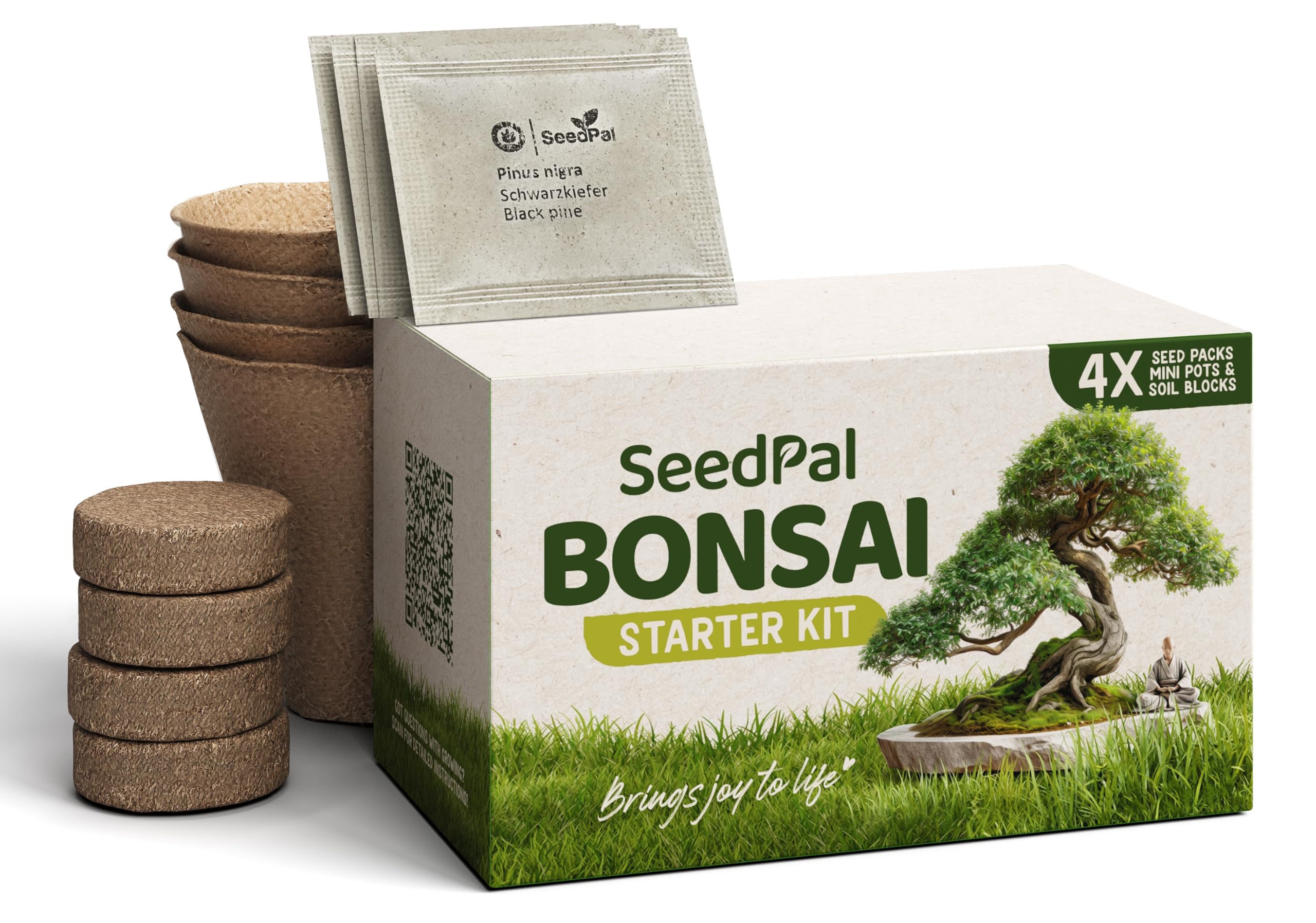 SeedPal Zestaw bonsai - zestaw startowy bonsai - zestaw do uprawy bonsai 4 różne nasiona drzew bonsai - zestaw prezentowy/zestaw do sadzenia wraz z instrukcją i akcesoriami