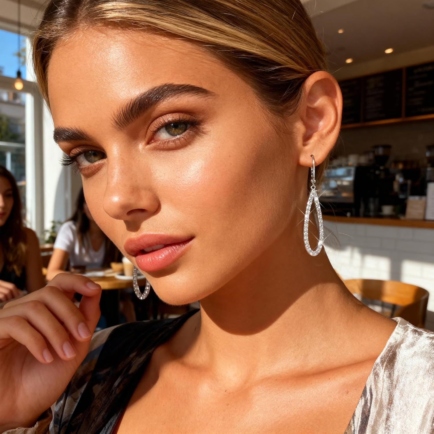 Sterling Silver Teardrop Dangle Earrings for Women Cubic Zirconia Leverback Gold Dangle Earrings Hypoallergenic Simulated Diamond CZ Long Tear Drop Earring for Women Trendy Jewelry Gifts - Image 3