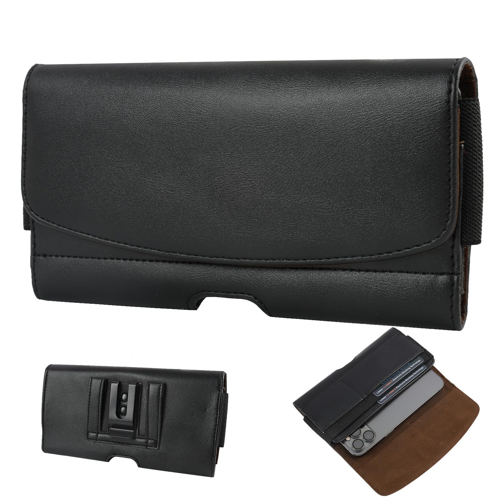 Uniwersalny skórzany futerał na pasek, skórzana pozioma torba na telefon, etui na pasek do Galaxy S24 do S6, IP 15 do 6 Plus, wytrzymałe, odporne na zarysowania etui do bezpiecznego transportu
