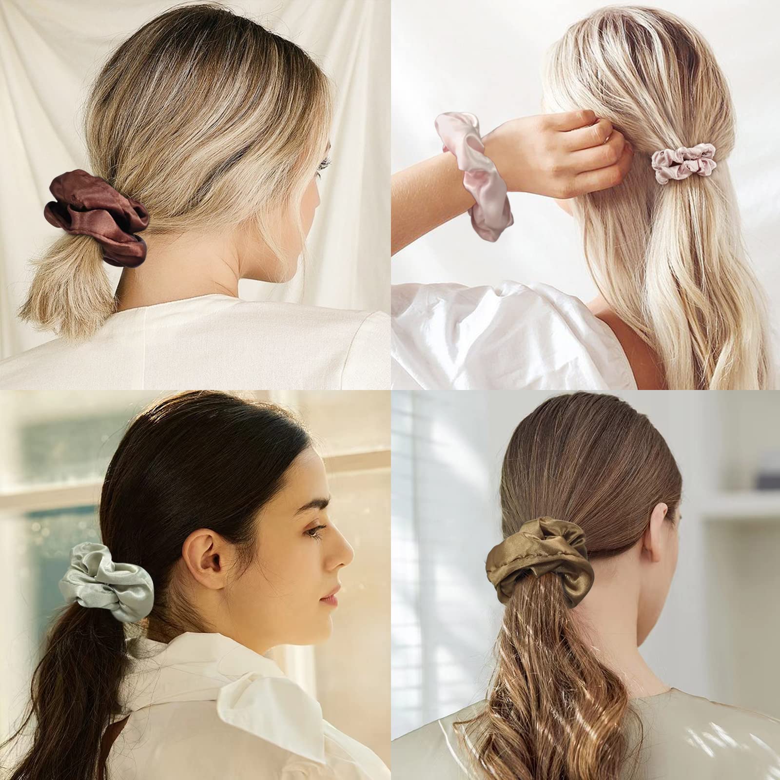 Kavya Silk Scrunchies - Satin & Silk Bobbles Elastic Hair Ties for Ponytail Holders - Women's Hair Accessories (12 Pcs) - Image 3