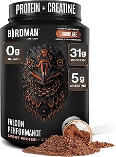 Birdman Falcon Performance - Proteína vegana en polvo, 1.09 oz de proteína, 0.18 onzas de creatina, 0.18 onzas de BCAA, probióticos, electrolitos, preentrenamiento, baja en carbohidratos, sin azúcar y sin lácteos, proteína de chocolate a base de plantas -19 porciones