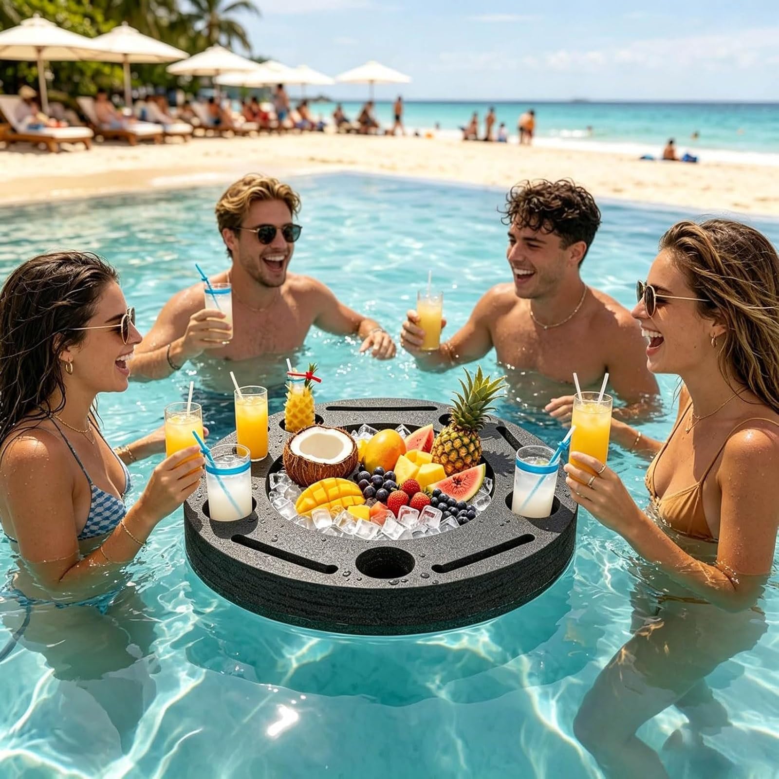 Vassoio galleggiante per piscina, grande porta bevande con scomparto, contenitore portatile per vasche idromassaggio, decorazione per feste in spiaggia, ideale per divertimento estivo e relax