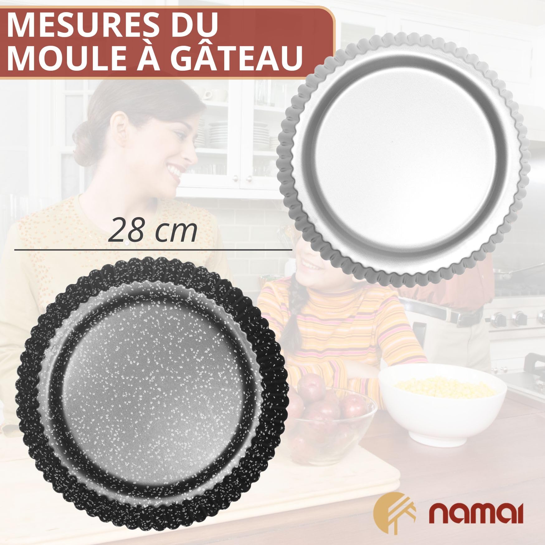 NAMAI - Moule Tarte, 28 cm Ø x 4cm H, Anti-Adhérent, Aluminium, Moules à Tarte, Plats à Tarte, Moule Gateau Rond, Made in Italy, Moule a Tarte, Moule Rond