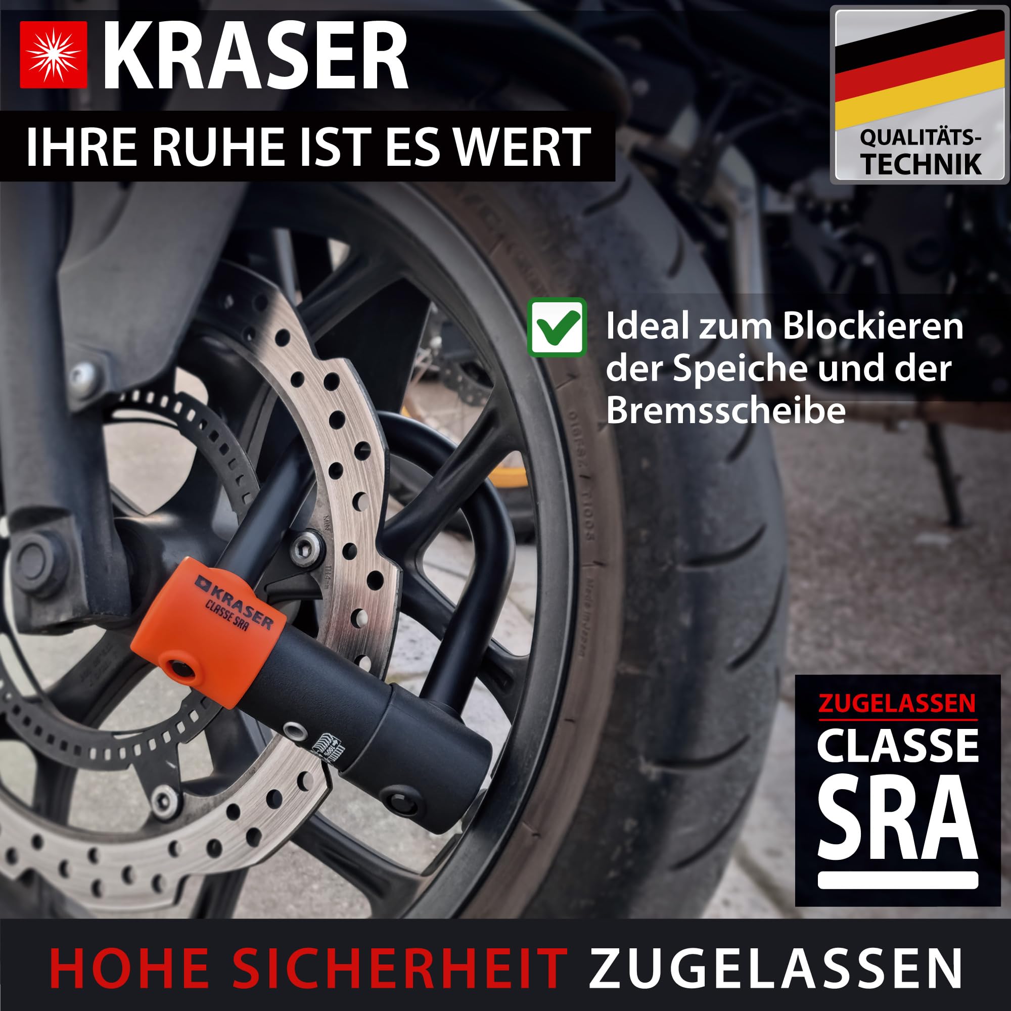 KRASER KR85S Anti-Diebstahl Motorrad Fahrradschloss Bügelschloss Vorhängeschloss U Homologiert SRA-Schloss Sicherheit Solides Schloss 85x125 Ø18 Diebstahlsicherung Motorräder Motorroller Fahrrad