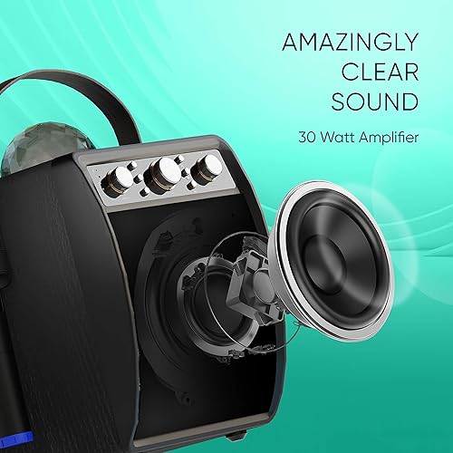 Miniatura 13 de MASINGO Máquina de karaoke para adultos y niños con 2 micrófonos inalámbricos, sistema de altavoces PA portátil para cantar con luces de fiesta