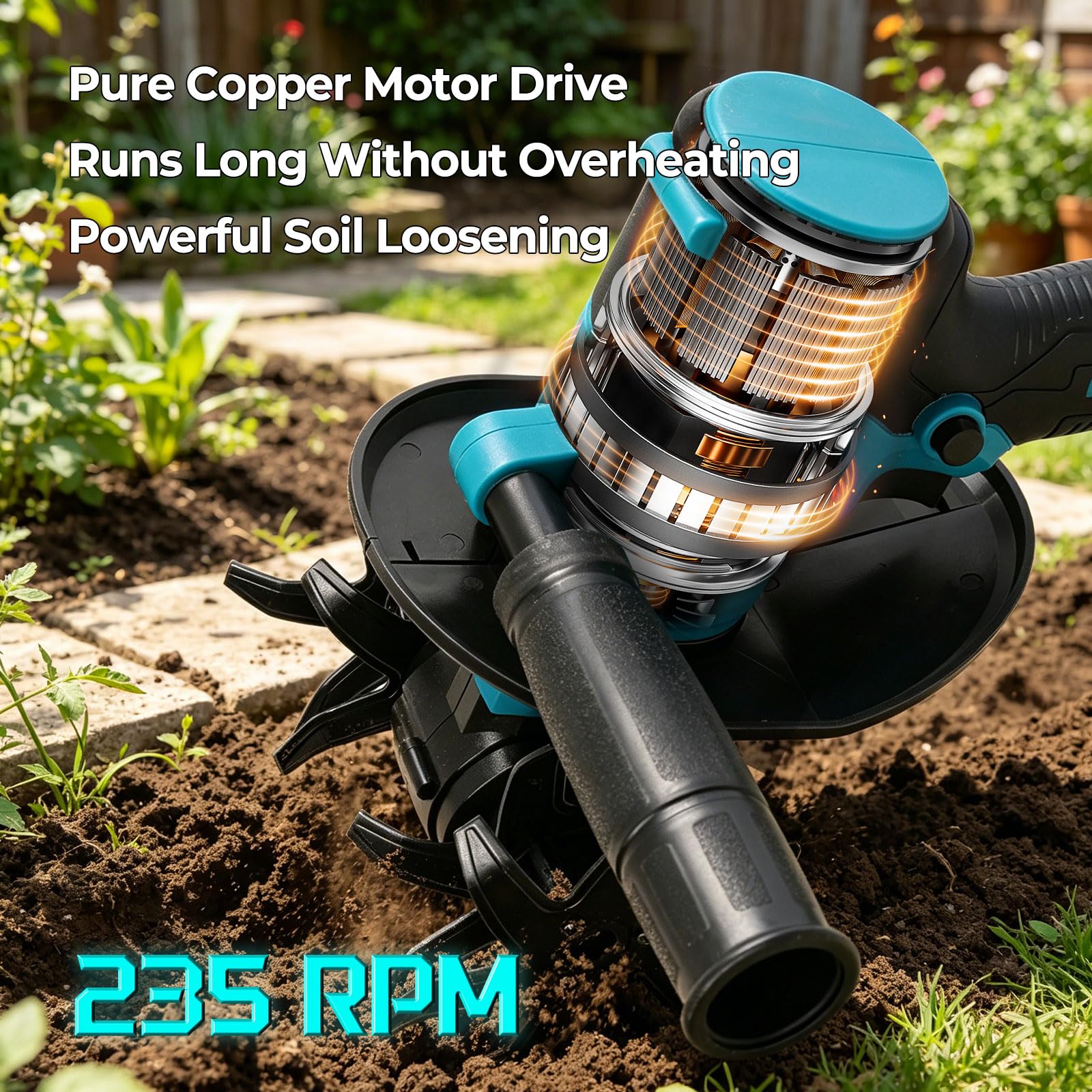 Coltivatore portatile senza fili compatibile con batteria MK 18V | Mini motozappa elettrica da giardino con profondità di 10 cm e larghezza di lavoro di 10 cm per la coltivazione del terreno