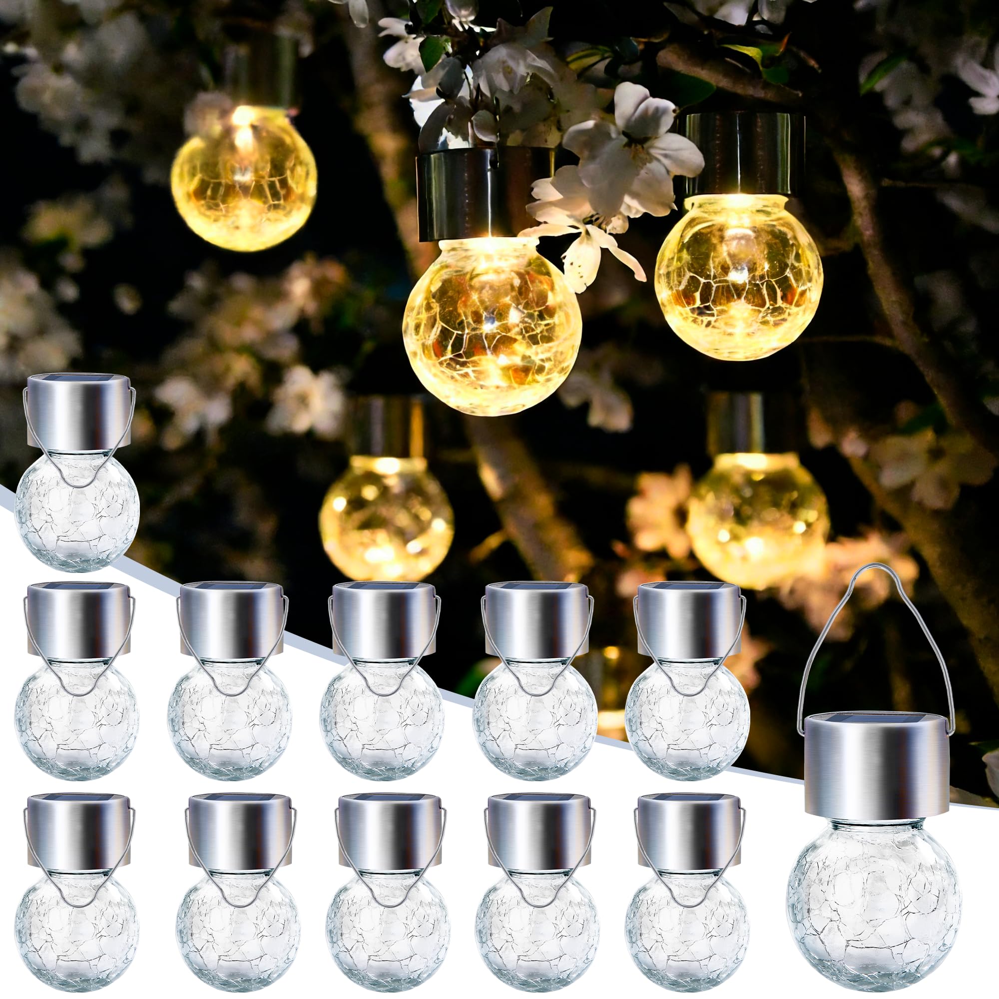SOLPEX 12 Pack Hanging Solar Lights - Outdoor Decorative, Waterproof, Globe Lights for Garden, Yard, Patio, Lawn, Flower Bed (Warm White)-image-4