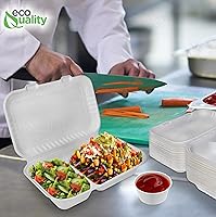 Vista 8 de Compostable 2 compartimentos rectangulares con bisagras Clamshell Take Out Contenedores de alimentos 9x6x3,Calidad resistente desechable para llevar