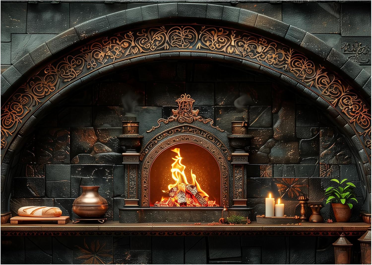 Tempered Glass Backsplash, Rustic Fireplace Scene Glass Kitchen Backsplash, Vintage Arch Decorative Wall Panel, Heat Resistant Stove Splashback, Custom Glass Panel for Kitchen