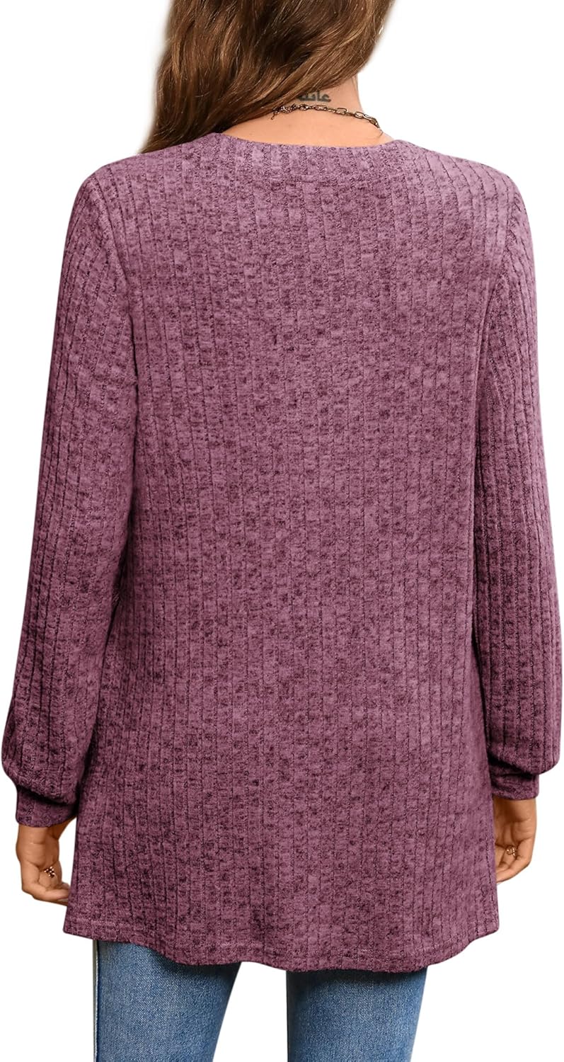 BZB Womens Fall Sweaters Long Sleeve V Neck Tunics Tops Side Split Casual 2026 Sweatshirt with Pocket - Image 6