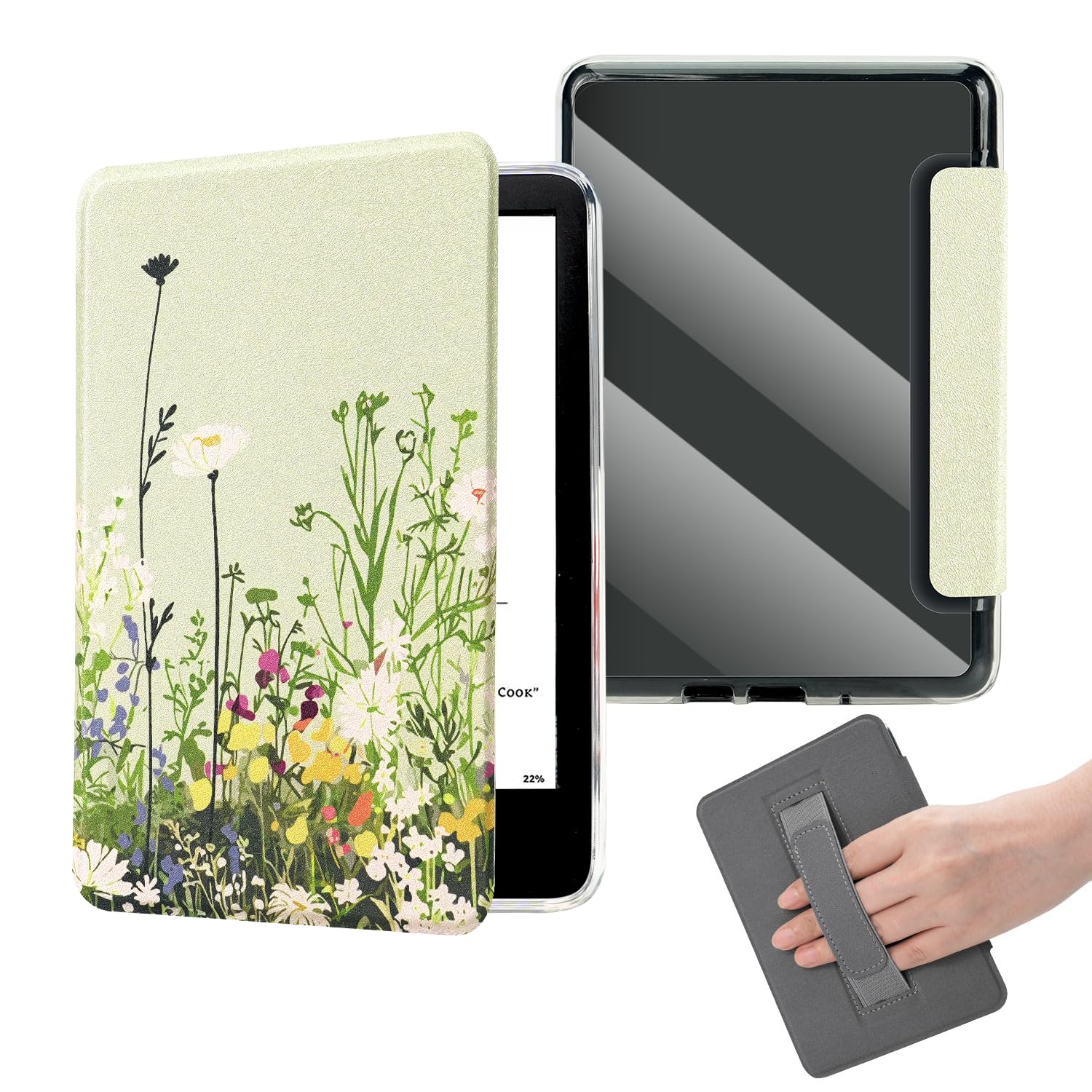 Custodia trasparente verde da 6 pollici con cinturino da polso per Kindle di 11a generazione (versione 2024/2022), graziosa custodia sottile per eReader PocketBook Verse da 6 pollici (versione 2023