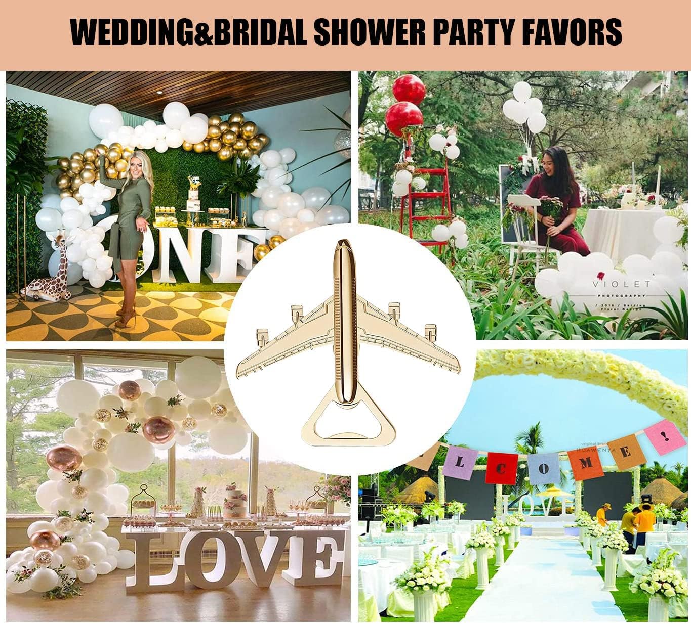 40PCS Airplane Bottle Opener for Wedding Favors Air Plane Travel Beer Bottle Openers for Guests,Party Souvenirs or Decorations-Gold