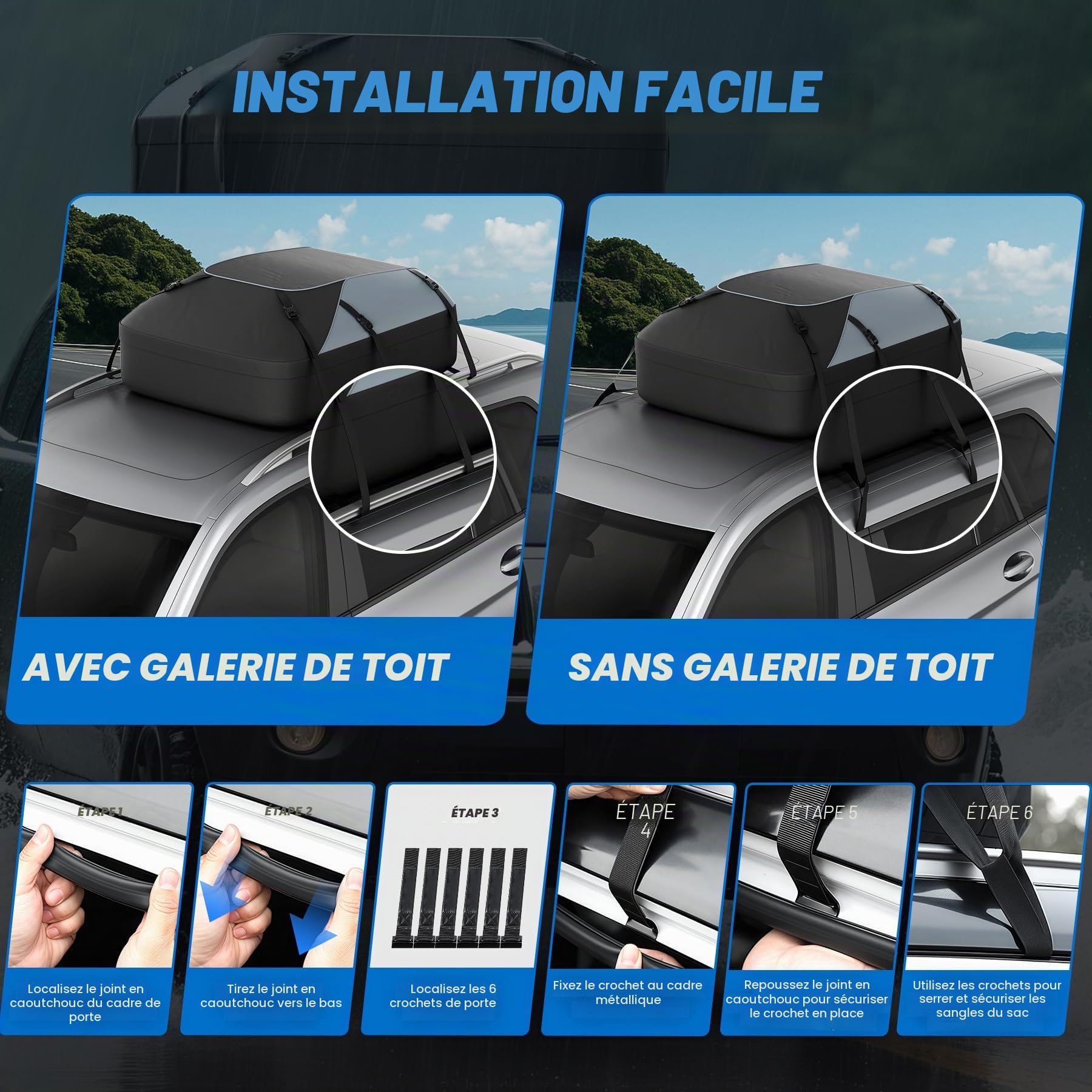 Huanyu Sac de Toit pour Voiture 20 Pieds cubes/550L Tente de Toit imperméable pour véhicules Tente de Toit pour véhicules avec ou sans Porte-Bagages Porte-Bagages de Toit
