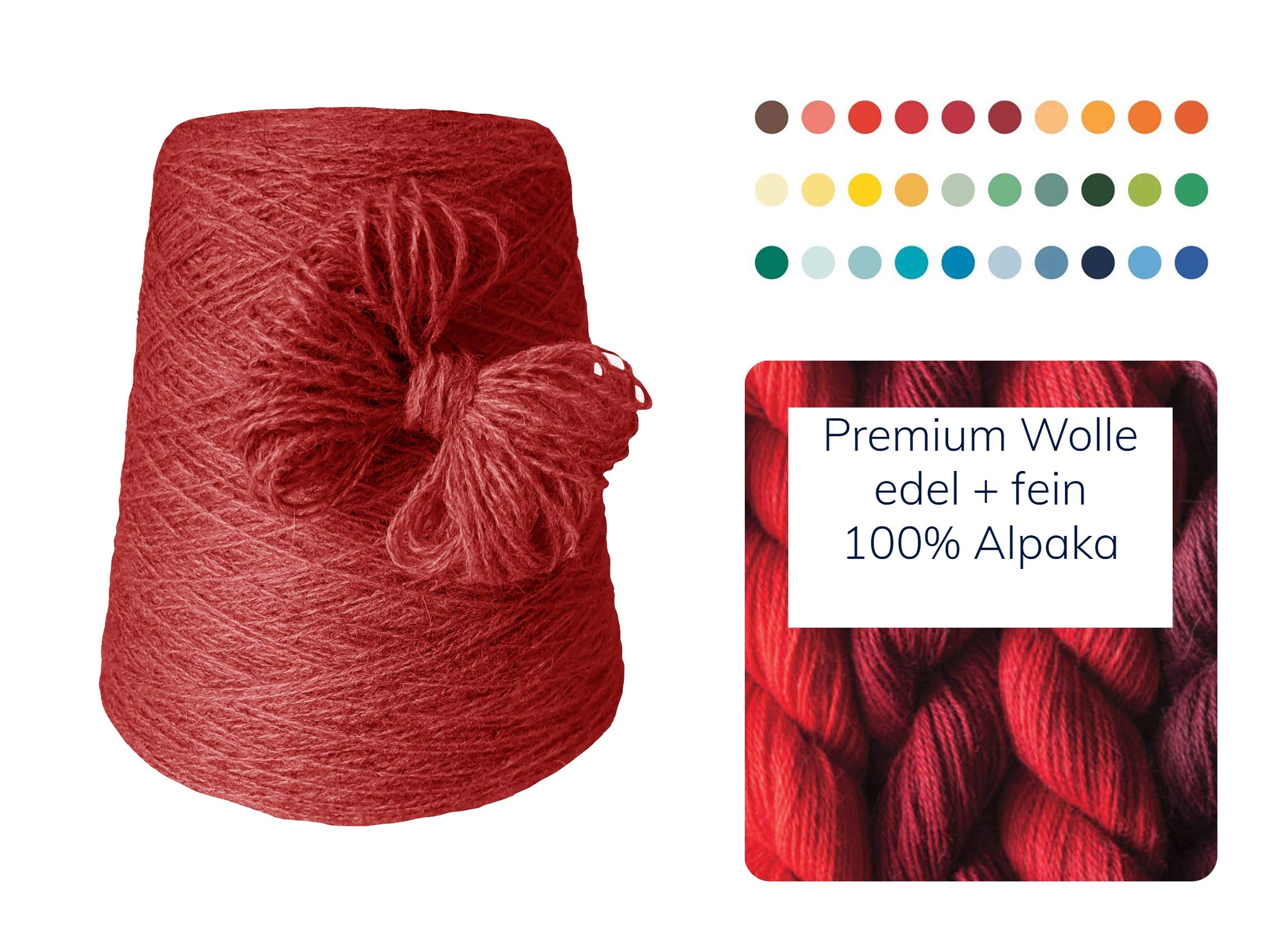 100% Alpaka 500 Gramm günstige Wolle zum Stricken Strickwolle Handstrick Wolle Alpakawolle Stricken Häkeln Garn kratzfrei Nadel 3 3,5 4 5 - Rot