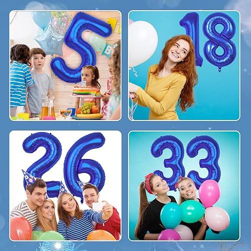 Miniatura 5 de GINZU - Globo gigante de 40 pulgadas con el número 0, de gran dígito 0 de Mylar de aluminio azul helio para niños, suministros de decoración de