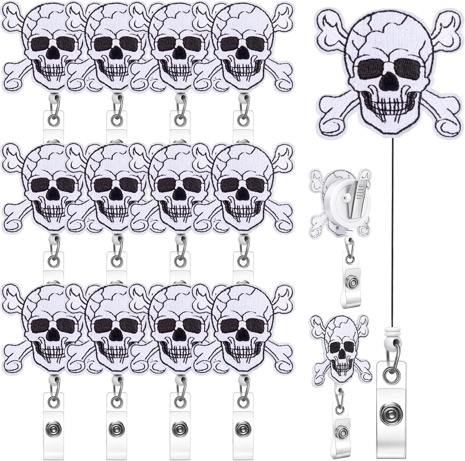 Landical 12 Pcs Skeleton Shaped Badge Reels with Alligator Clip Halloween
