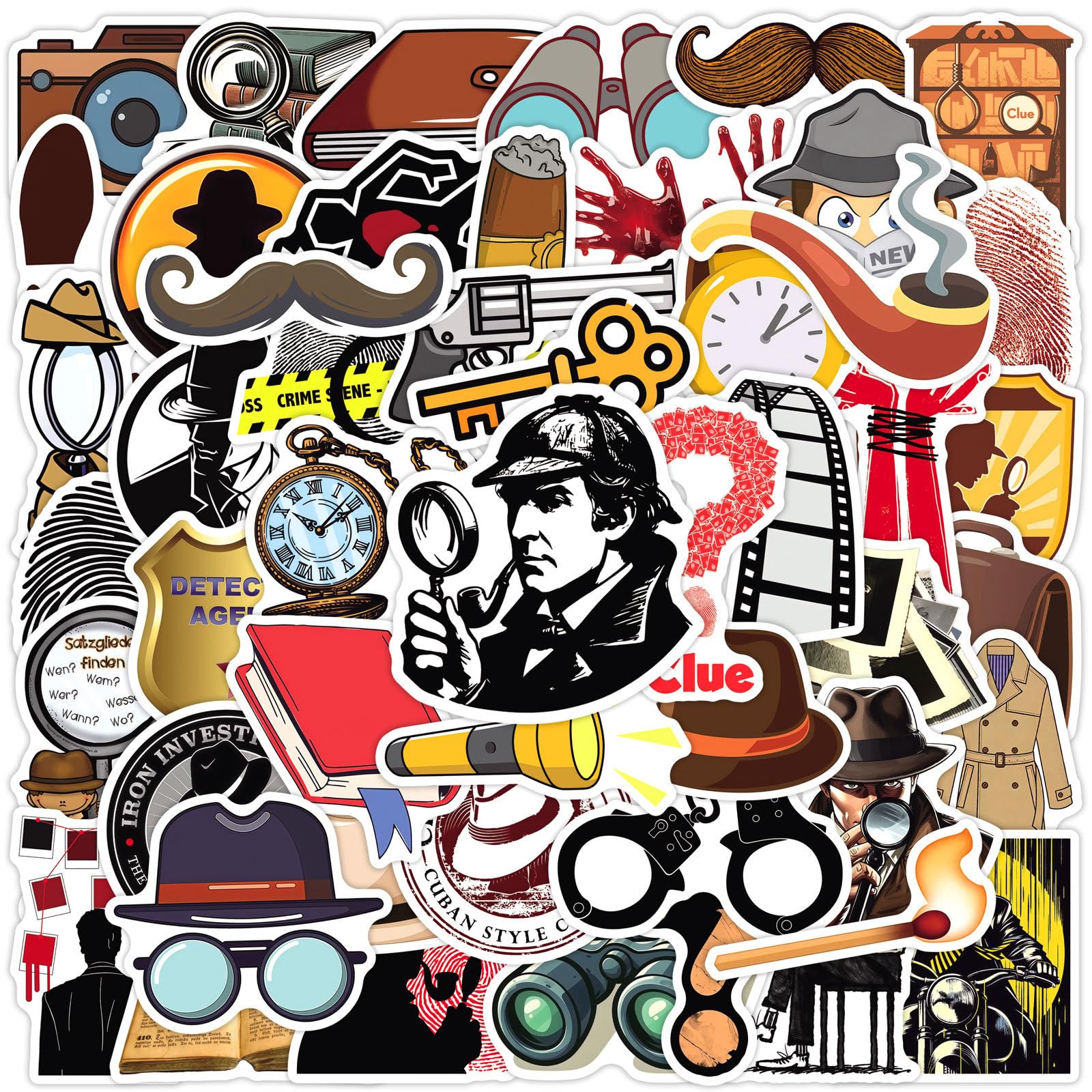 Detective Stickers 50 Pcs Waterproof Funny Secret Agent Sticker for Laptop Skateboard Water Bottle Scrapbook Car Bike Motorcycle Guitar Luggage,Vinyl Cartoon Spy Decals for Teens Girls Kids
