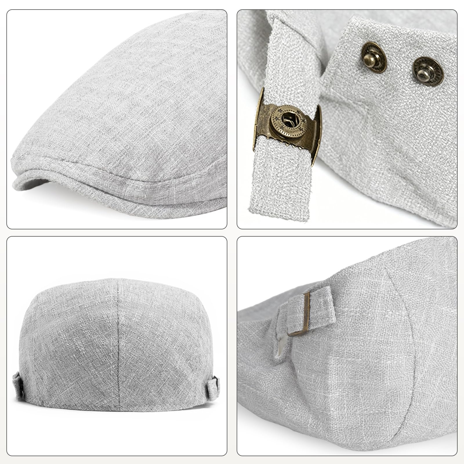 Schiebermütze Herren Sommer Leinen, Flatcap Herren Atmungsaktiv und Leicht, schlägermütze mit Sonnenschutz, Barett Cap für Freizeit, Reisen, Autofahren und Alltag, Hellgrau