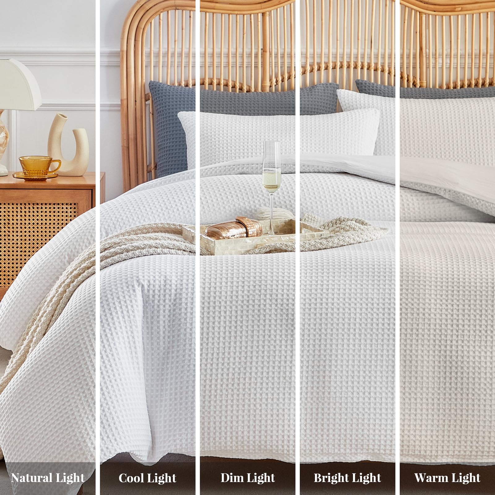 WARMDERN Juego de funda de edredón de microfibra blanca con tejido gofre, tamaño King, funda de edredón suave y transpirable, juego de ropa de cama de 3 piezas con textura para todas las estaciones