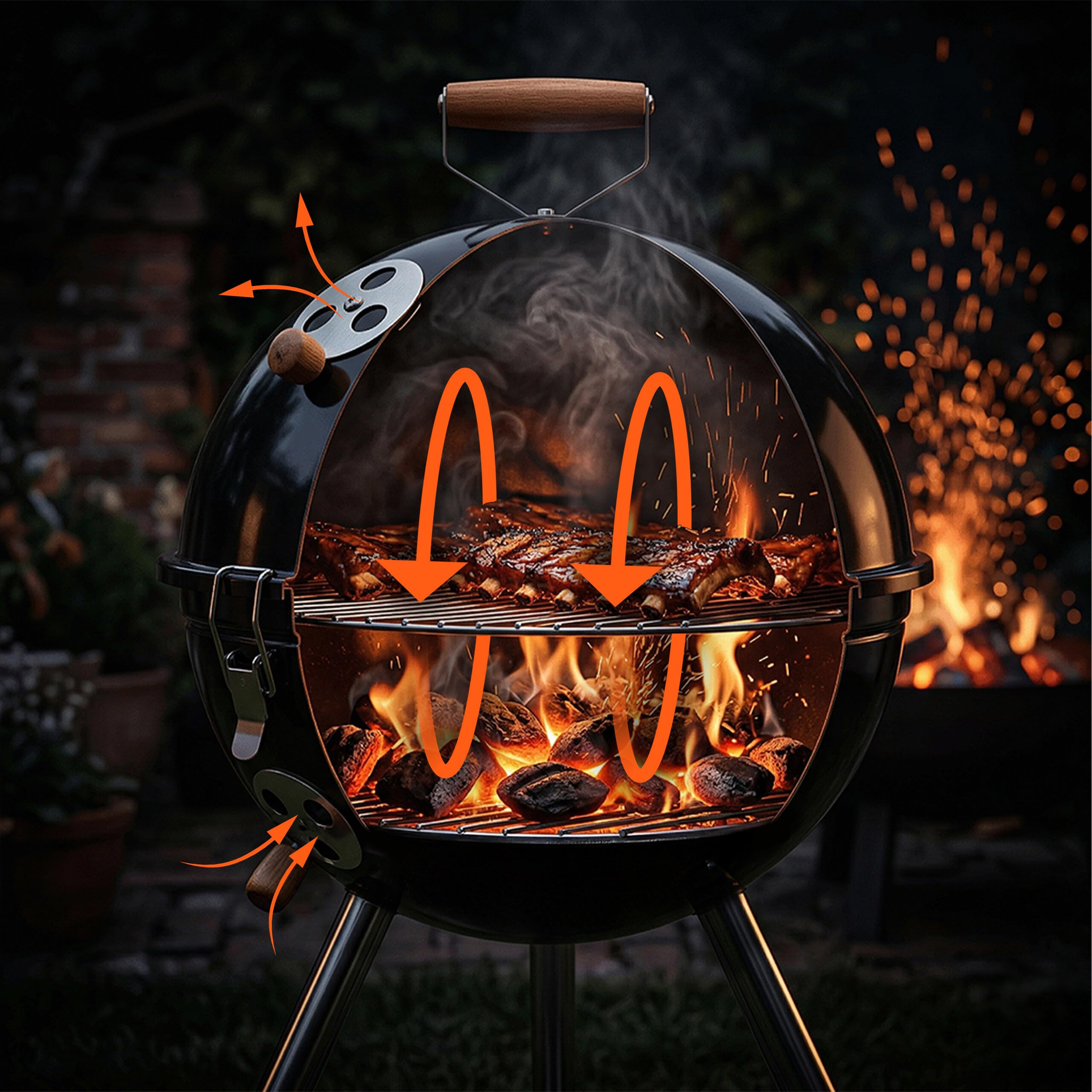 Relaxdays Mini Barbecue a Sfera, Portatile, Ø 30 cm, Balcone, Picnic, Nero | Campeggio, a carbone, manico in legno