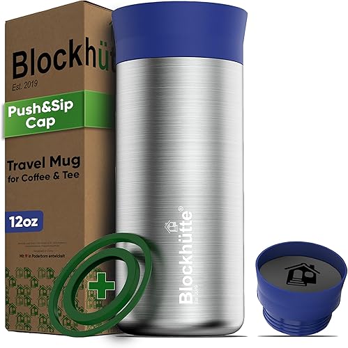 Miniatura 8 de Blockhütte Vasos de café aislados de acero inoxidable, taza de viaje de 12 onzas, taza de café aislada 8 horas calientes, termo de té a prueba de
