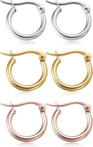 Jstyle 3-4pares de aretes argollas de acero inoxidable, aro de 10mm-50mm para mujer