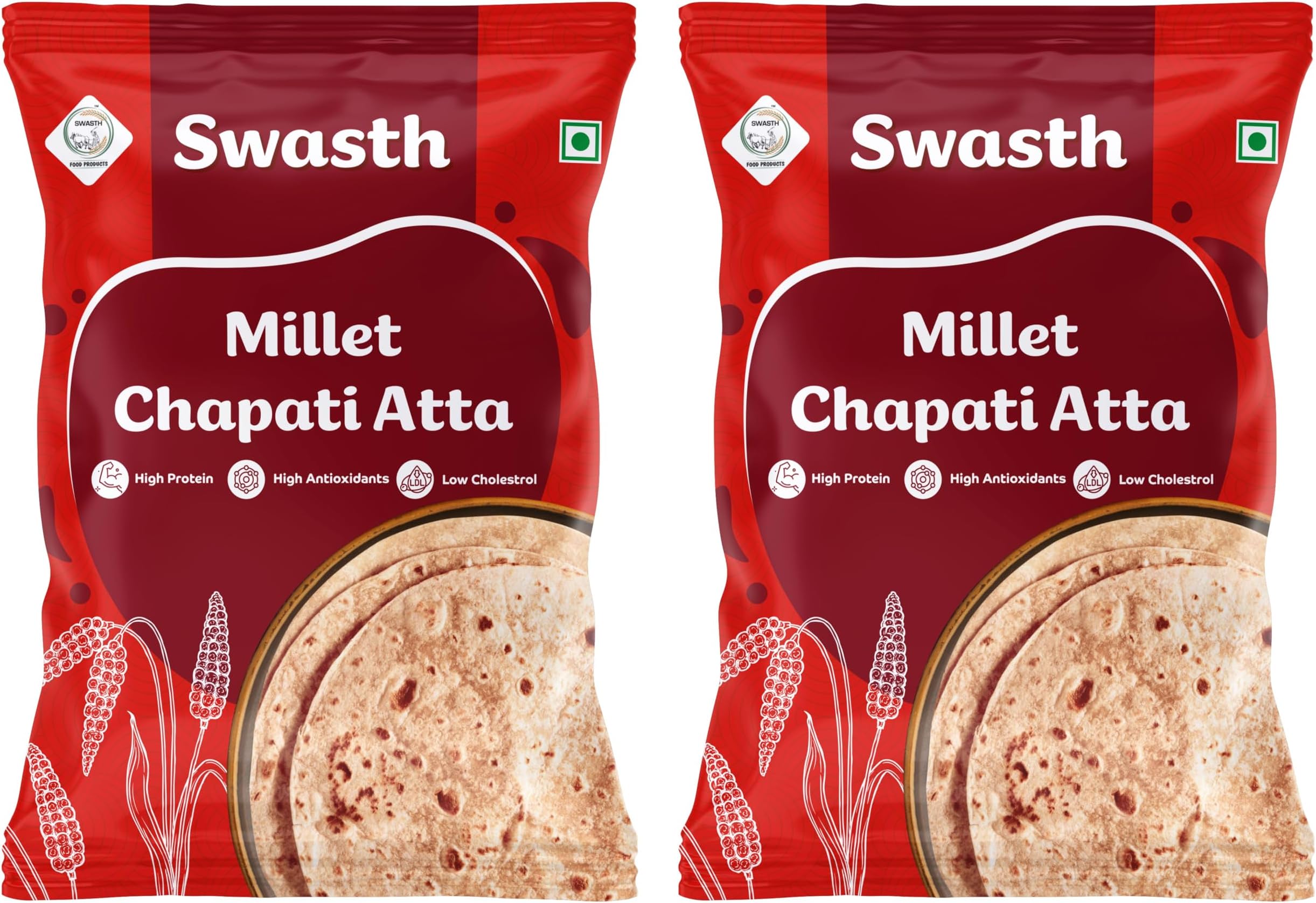 SWASTH FOOD PRODUCTS Millet Chapati Atta(flour)|Rich In Dietary Fiber, 55% Millets |Low carb soft rotis |Carbohydrates,Atta Contains Low Glycemic Index |Helps To Control Sugar Levels(Pack of 2)