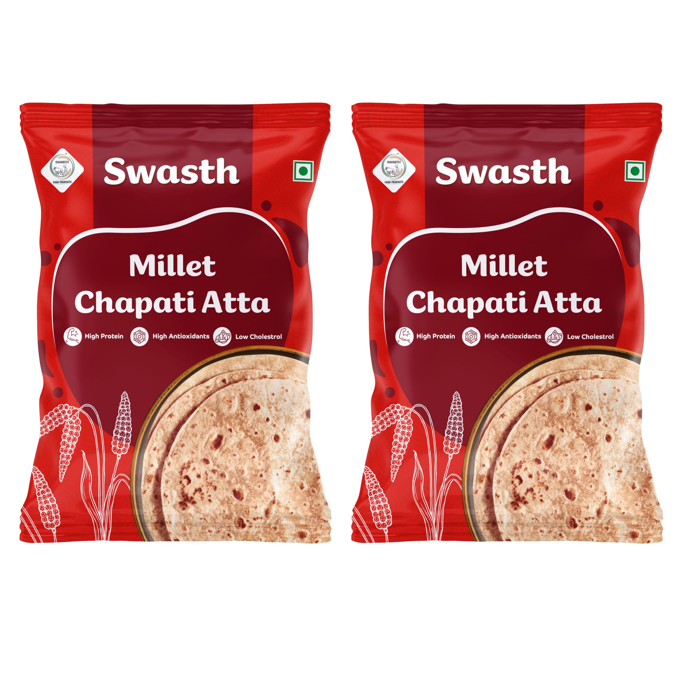 SWASTH FOOD PRODUCTS Millet Chapati Atta(flour)|Rich In Dietary Fiber, 55% Millets |Low carb soft rotis |Carbohydrates,Atta Contains Low Glycemic Index |Helps To Control Sugar Levels(Pack of 2)