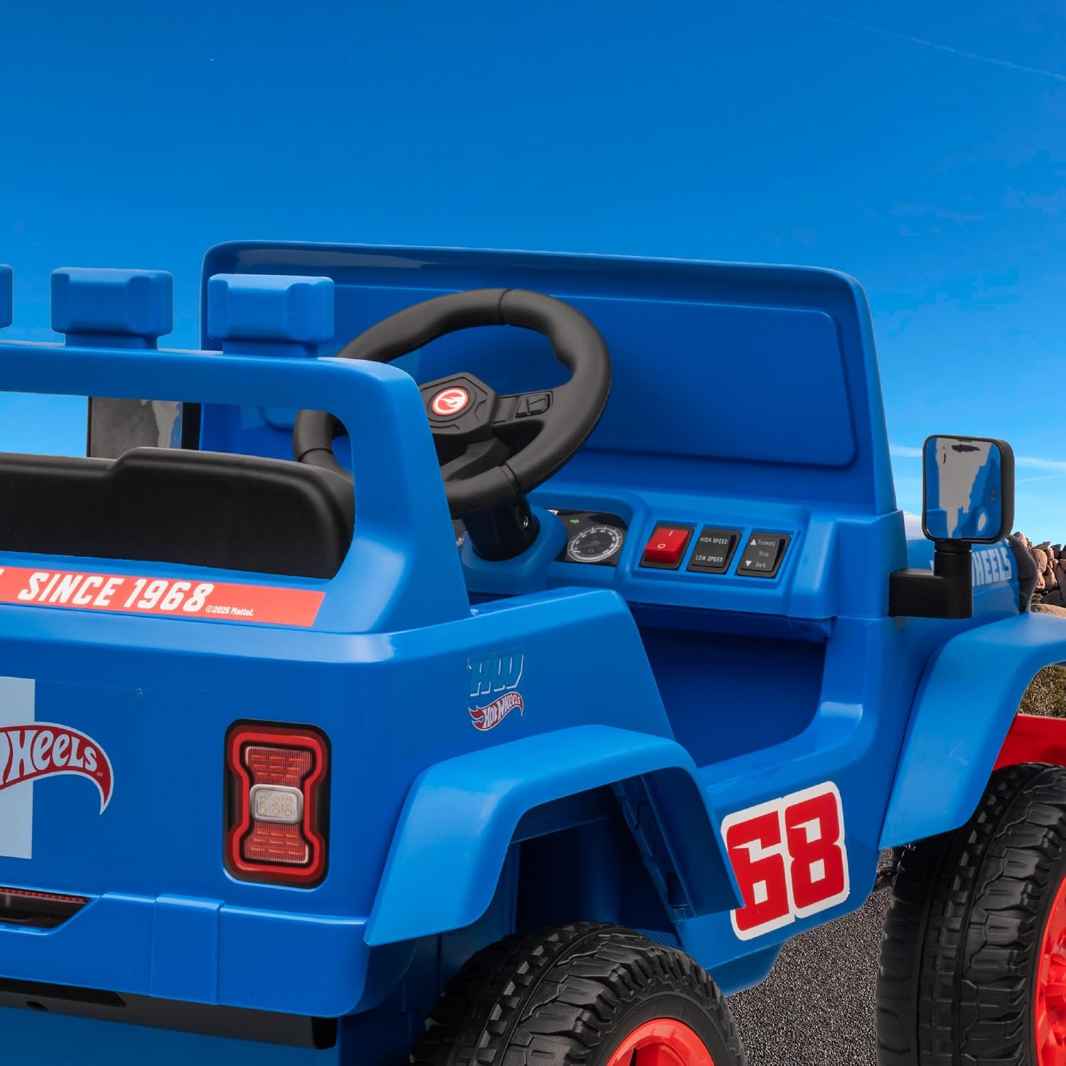 Hot Wheels - 12V Kids Ride On with Rechargeable Battery, LED Headlights, Press-Button Start, Durable Wheels, Forward & Reverse Drive, Contoured Seat