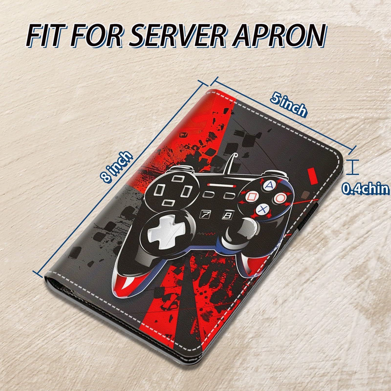 TSNJTBDL Server Book, Server Books for Waitress Small Cute Waiter Receipt Book PU Leather Waitress Book with Zipper Pocket for Cash Check Restaurant Bartender Server Apron, Gamepad