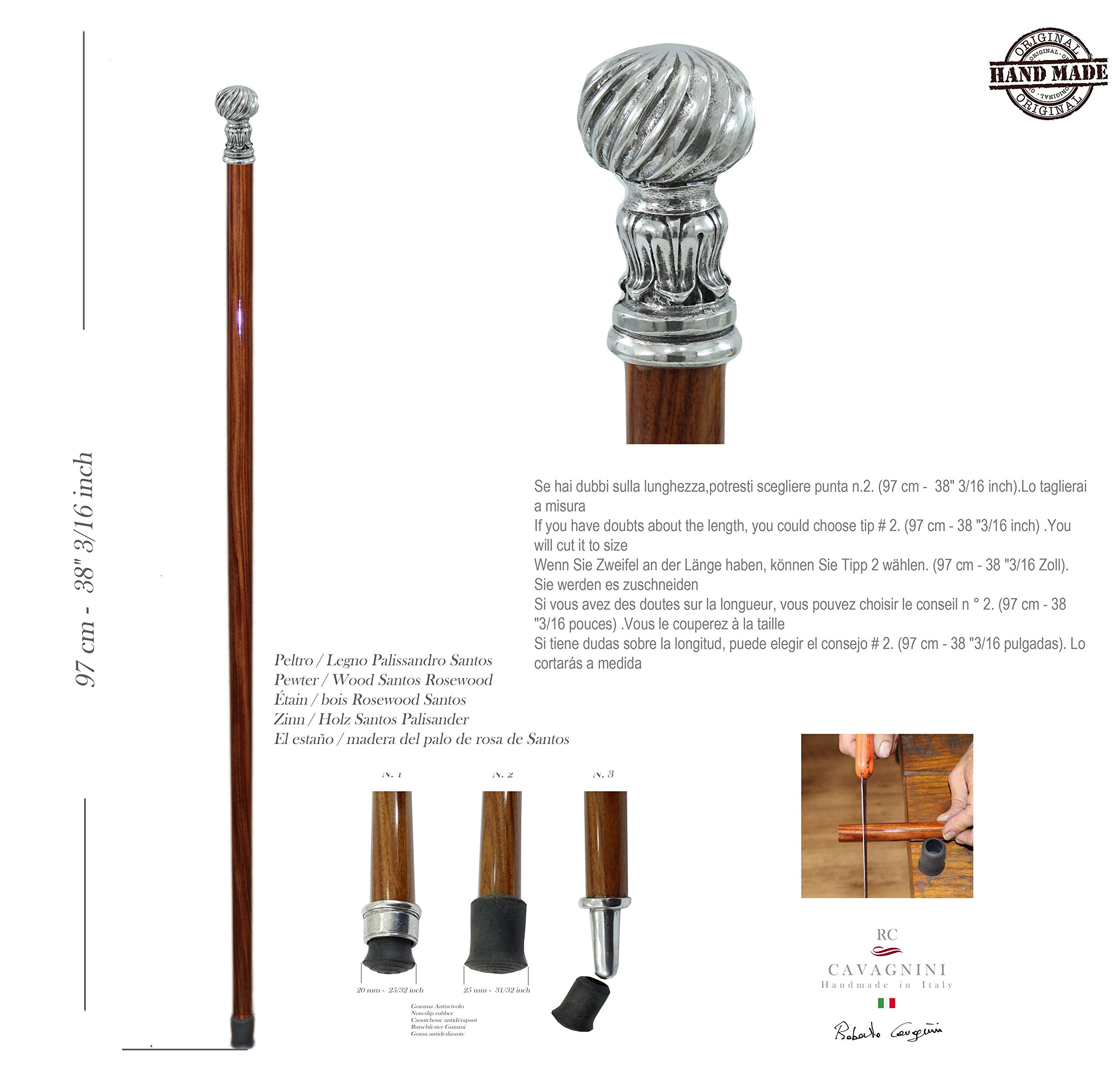 Bastón de paseo elegante negro dandy madera peltre plata (-)