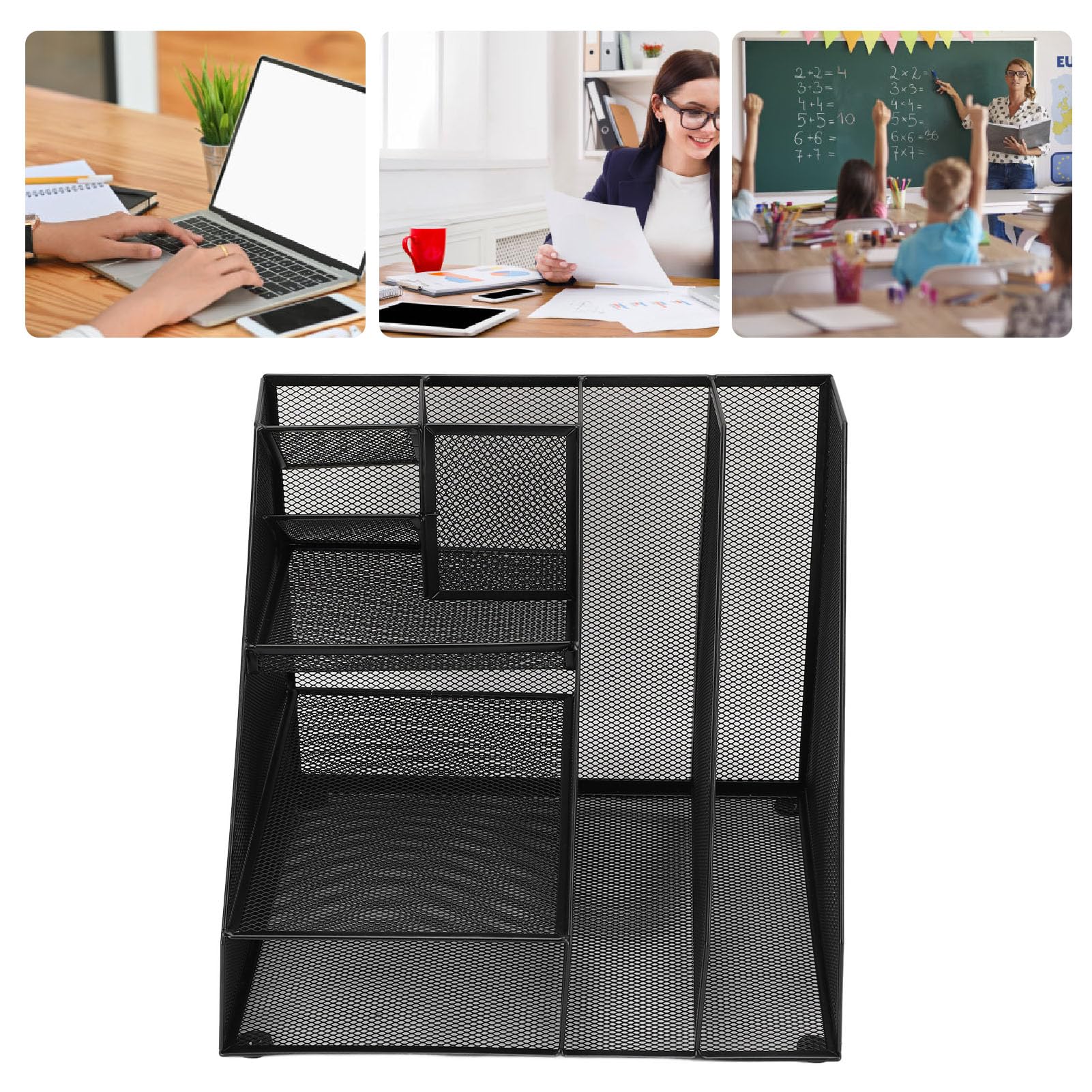 Jeffergarden Organizer da Scrivania in Rete Nera, Organizer da Scrivania in Metallo con Portapenne, Ideale per Casa e scuola.