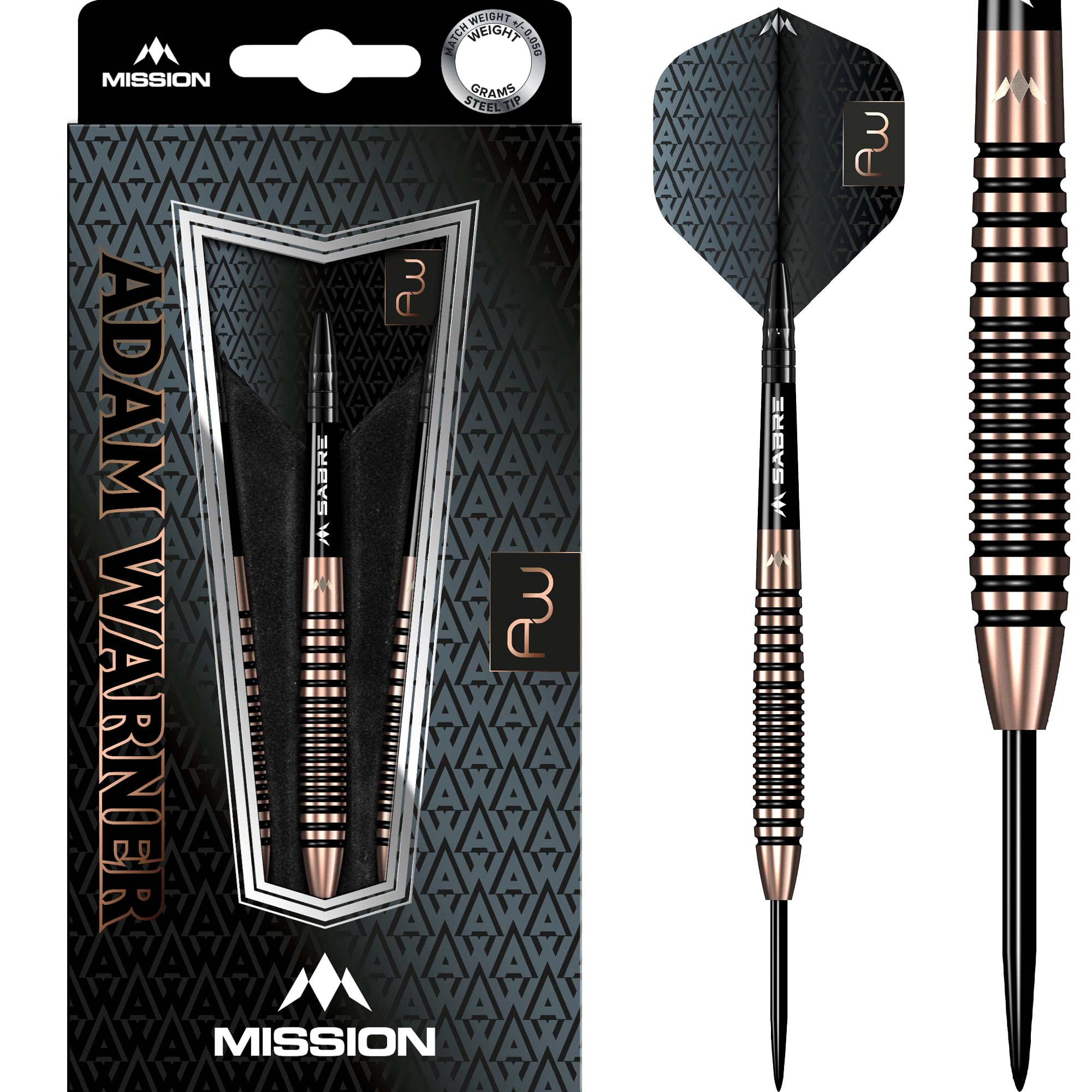 Mission Darts Adam Warner Darts | Steel Tip | Bronze Titanium, 90% Tungsten, 24g (D1657)