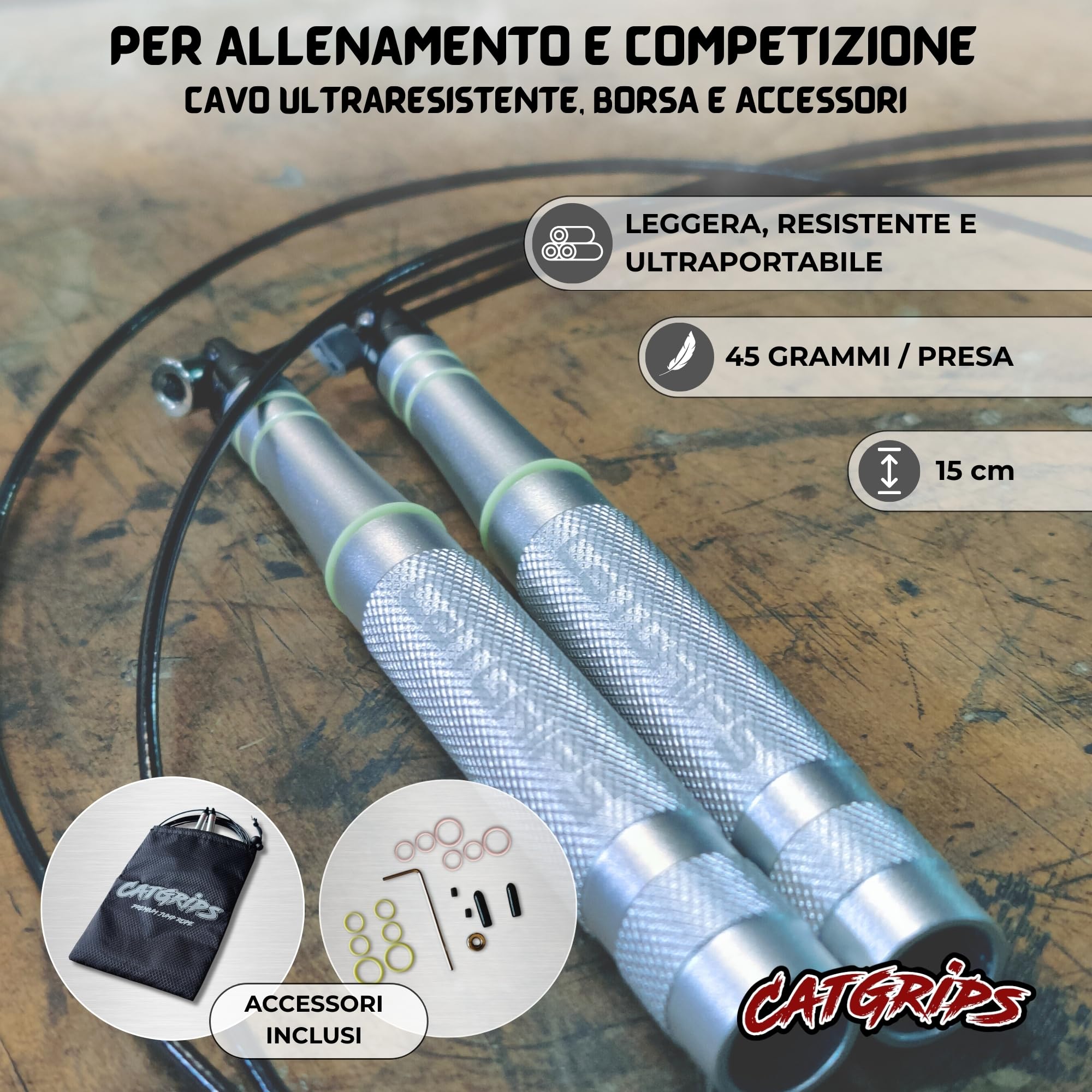 CATGRIPS Corda per Saltare Professionale – Speed Jump Rope in Alluminio Premium – Corda Crossfit Rapida e Regolabile – Ultra Leggera per Double Unders, Gym e Boxe