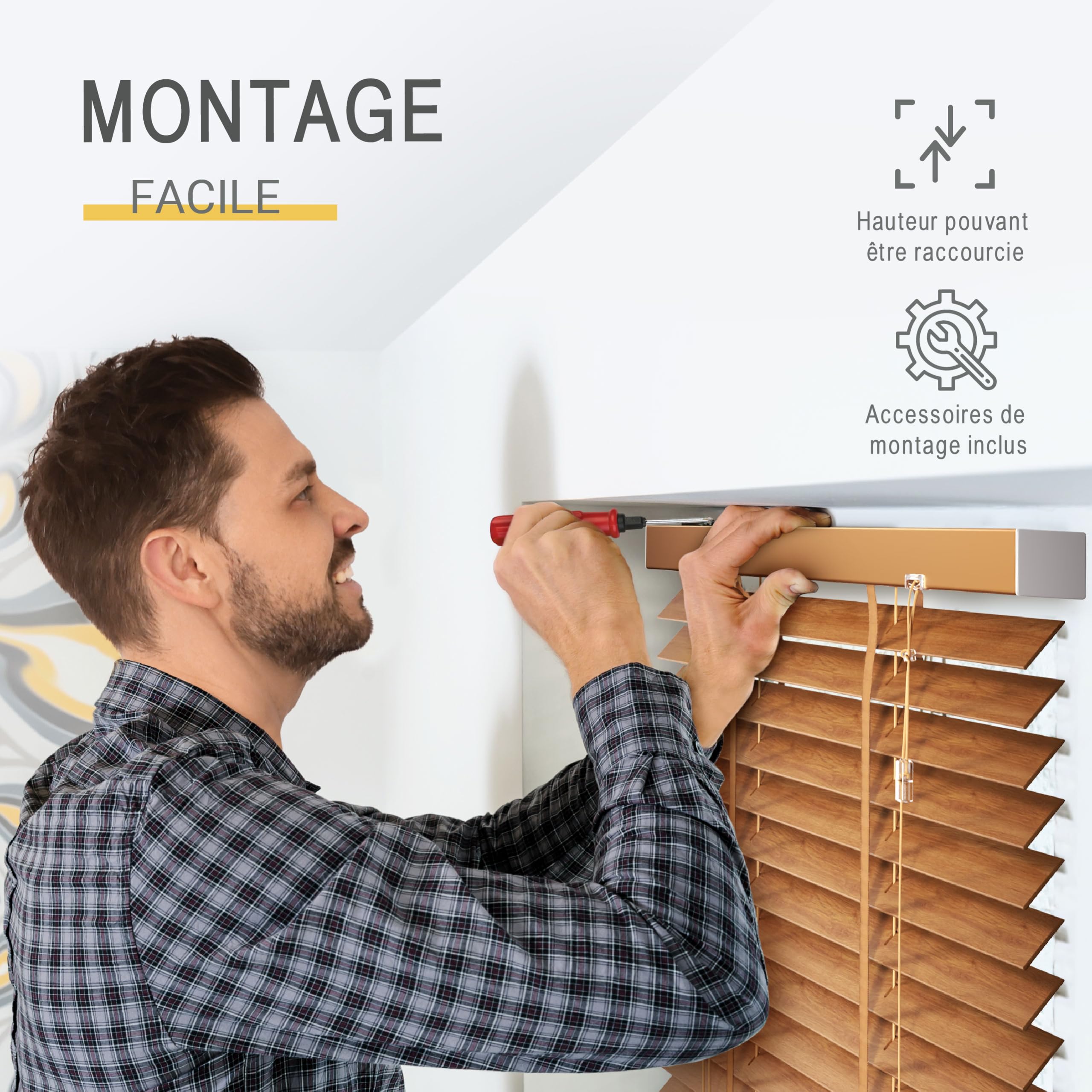 Sol Royal Store Venitien Bois 80x180 cm Lamelles 50 mm Extra Larges Chêne – Montage Facile Mur & Plafond – Brise-Vue Fenêtre Bois Massif – Stores Vénitiens Intérieurs & Extérieur BE5