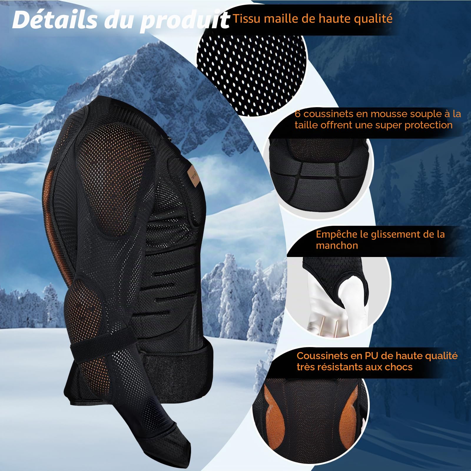 BenKen Équipement de protection pour le ski, protection dorsale, sports de plein air, protection dorsale, skateboard, ski, patinage sur glace, VTT, moto, tout-terrain