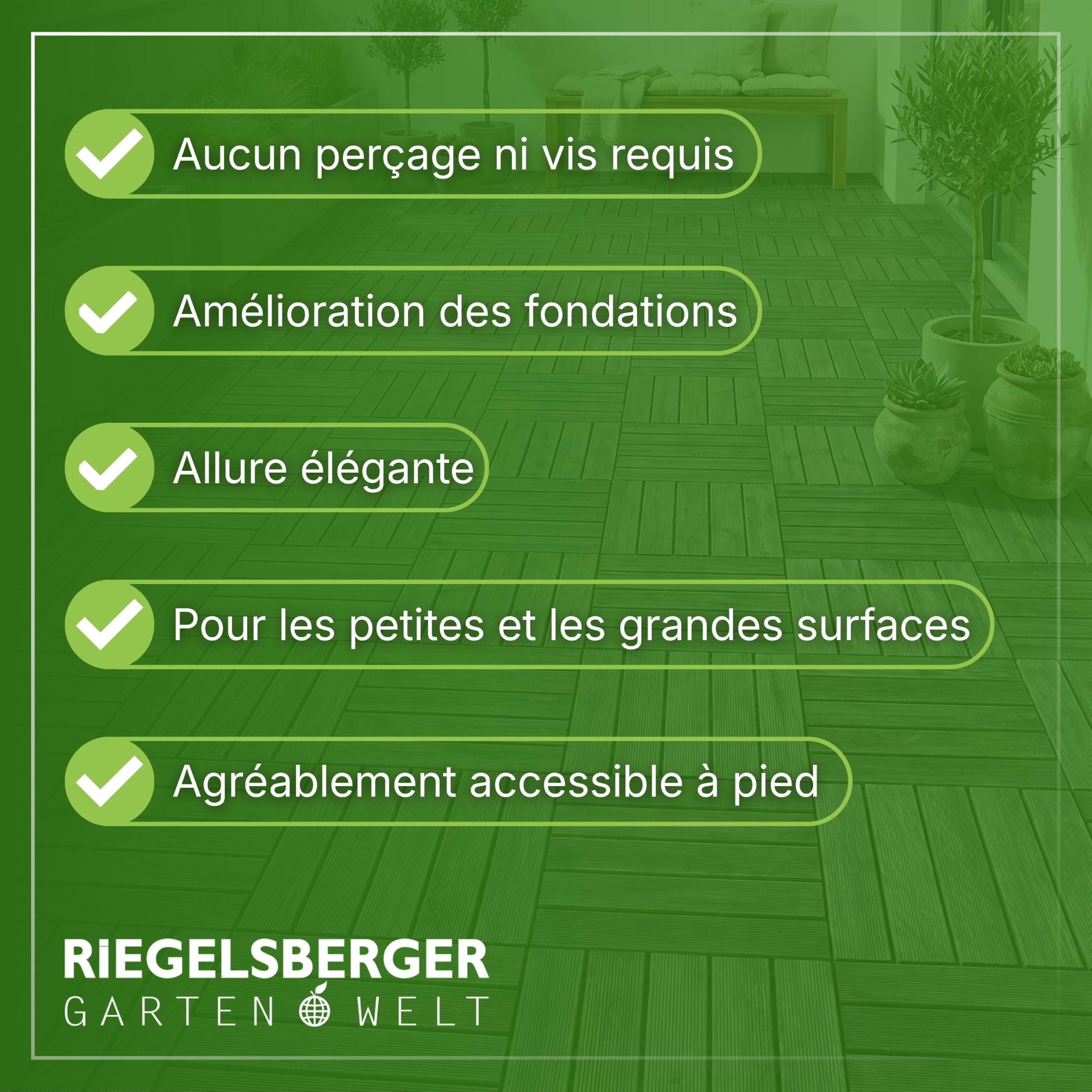 Gartenwelt Riegelsberger Carrelage de terrasse Premium Mélèze 50x50x4cm Carrelage en Bois,4 pièces