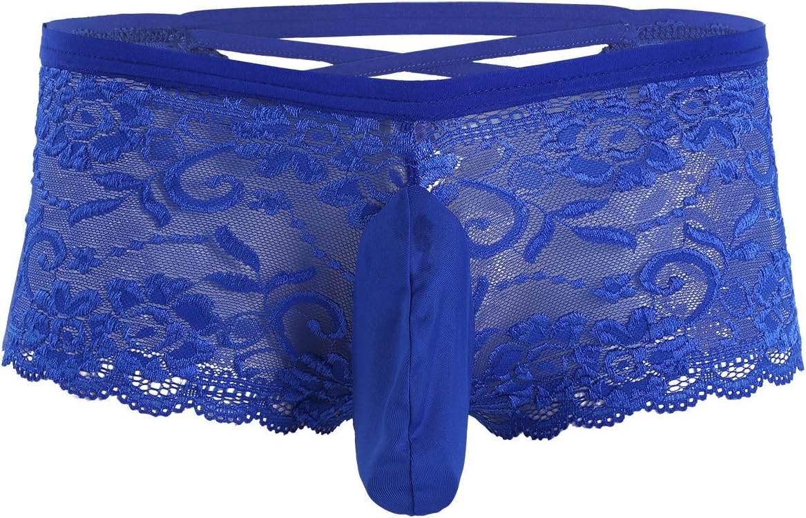iiniim Mens Sexy Semi See Through Sheer Lace Flower Pouch Panties Shorts Underwear Boxer Briefs Lingerie