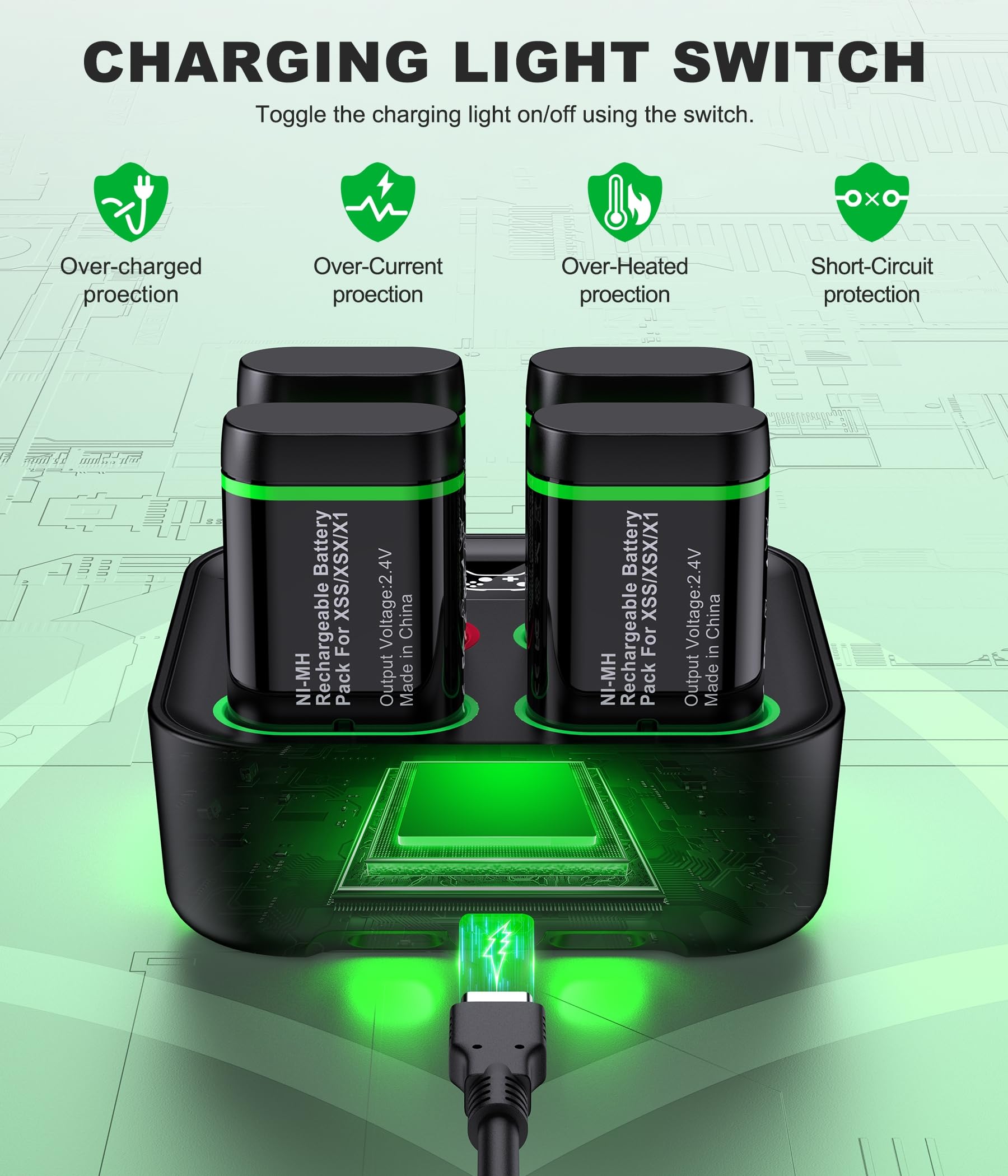4 X 4800mWh Batteria Xbox Controller, Batteria Controller Xbox Ricaricabile Ricarica Rapida 2,5 Ore con Interfaccia Type-C per Xbox Series X/S/Xbox One/Xbox One S/X/Elite