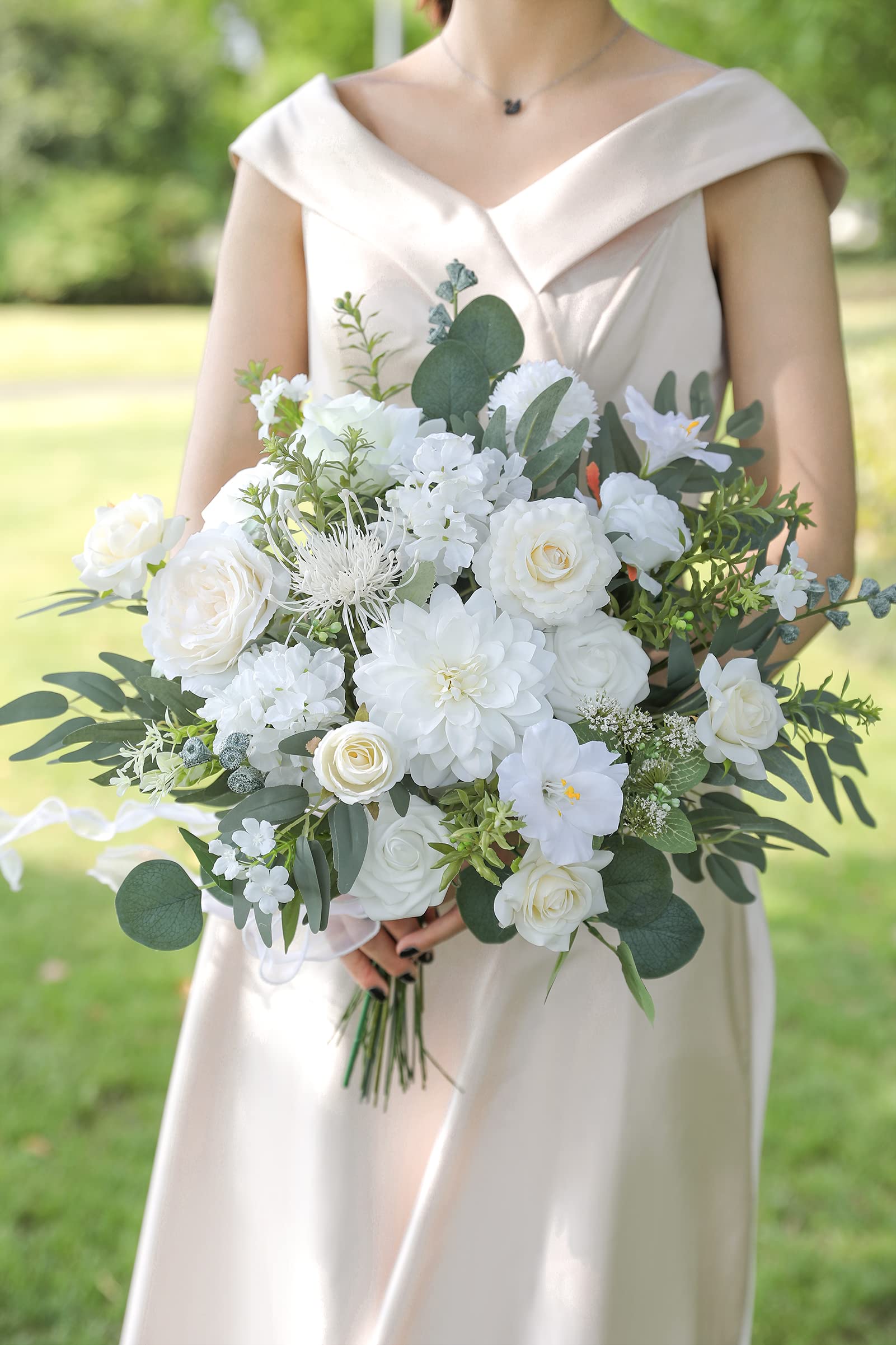 HIMIFOLO Artificial Flowers Combo Box Set White Faux Flowers Bulk Flower Leaf with Stems for DIY Wedding Bouquets Centerpieces Baby Shower Party Home Decorations