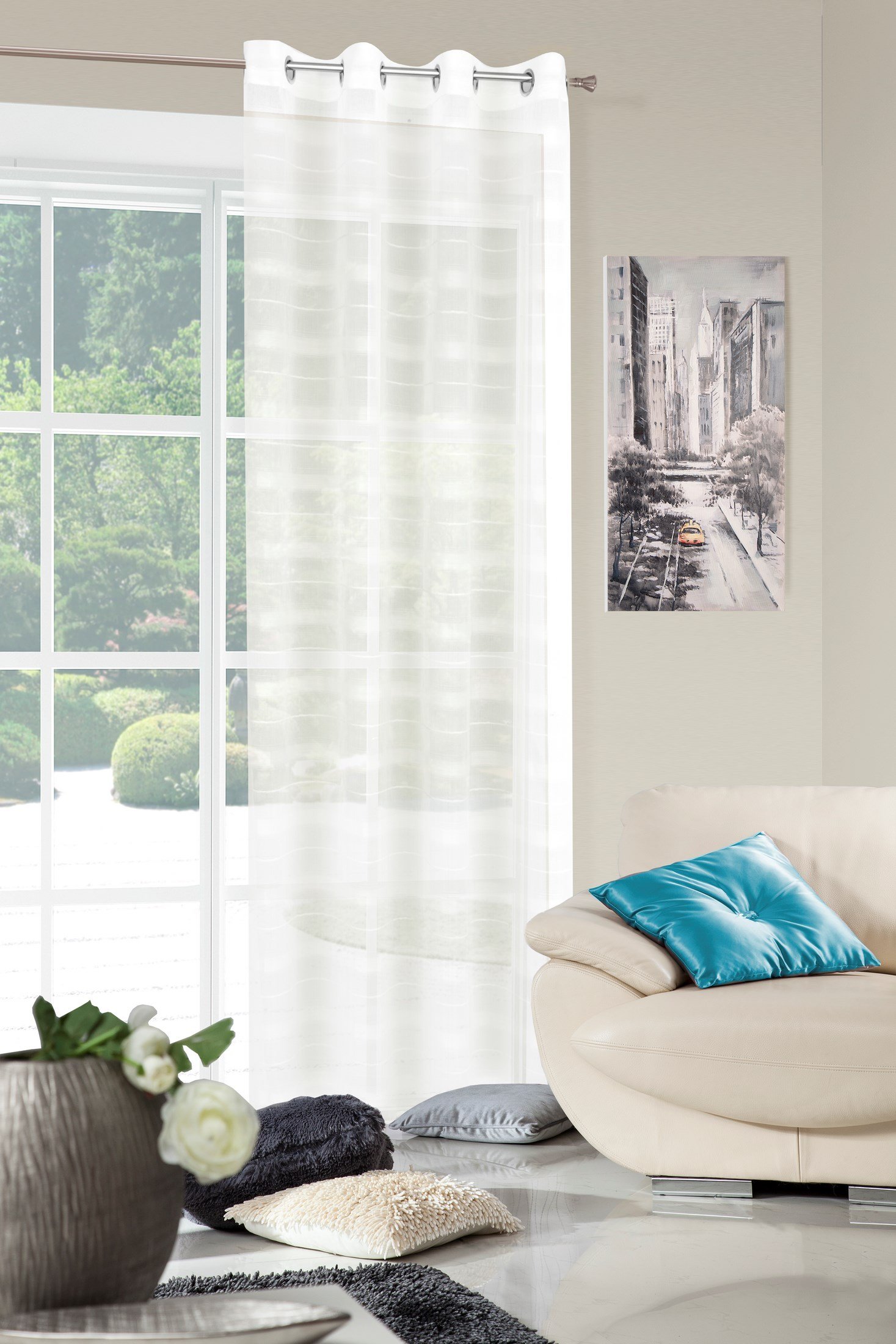 Eurofirany Fir/Iza/B Curtain Eyelet Curtain Polyester Iza, Creamy, 0.02 X 140 X 250 CM