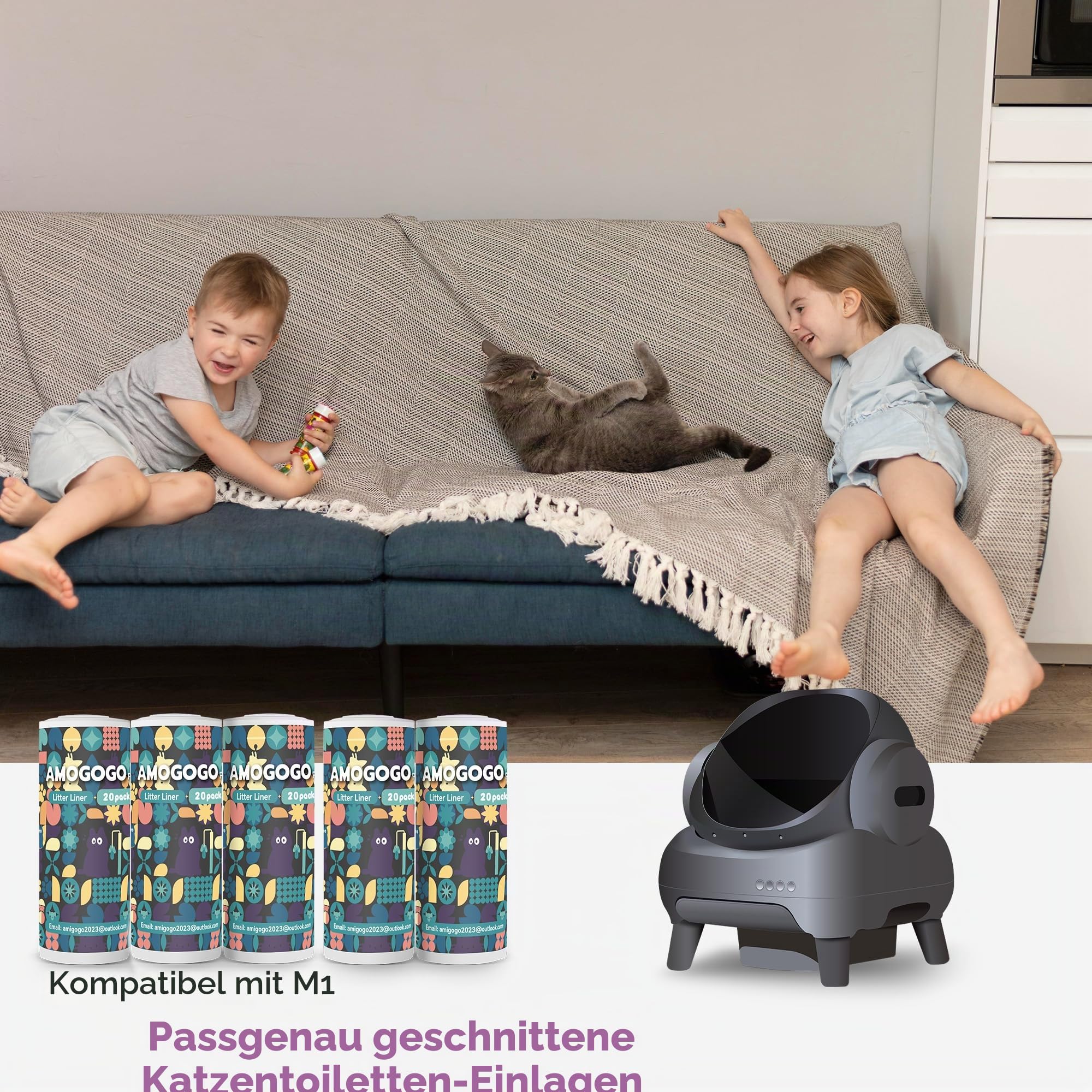 120 Stück Katzentoiletten kompatibel mit Neakasa M1 & Wozhio & Open-X Open-Top selbstreinigende Katzentoilette, ersetzt Abfallsäcke, Katzentoiletteneinlage, 68,6 x 33 cm