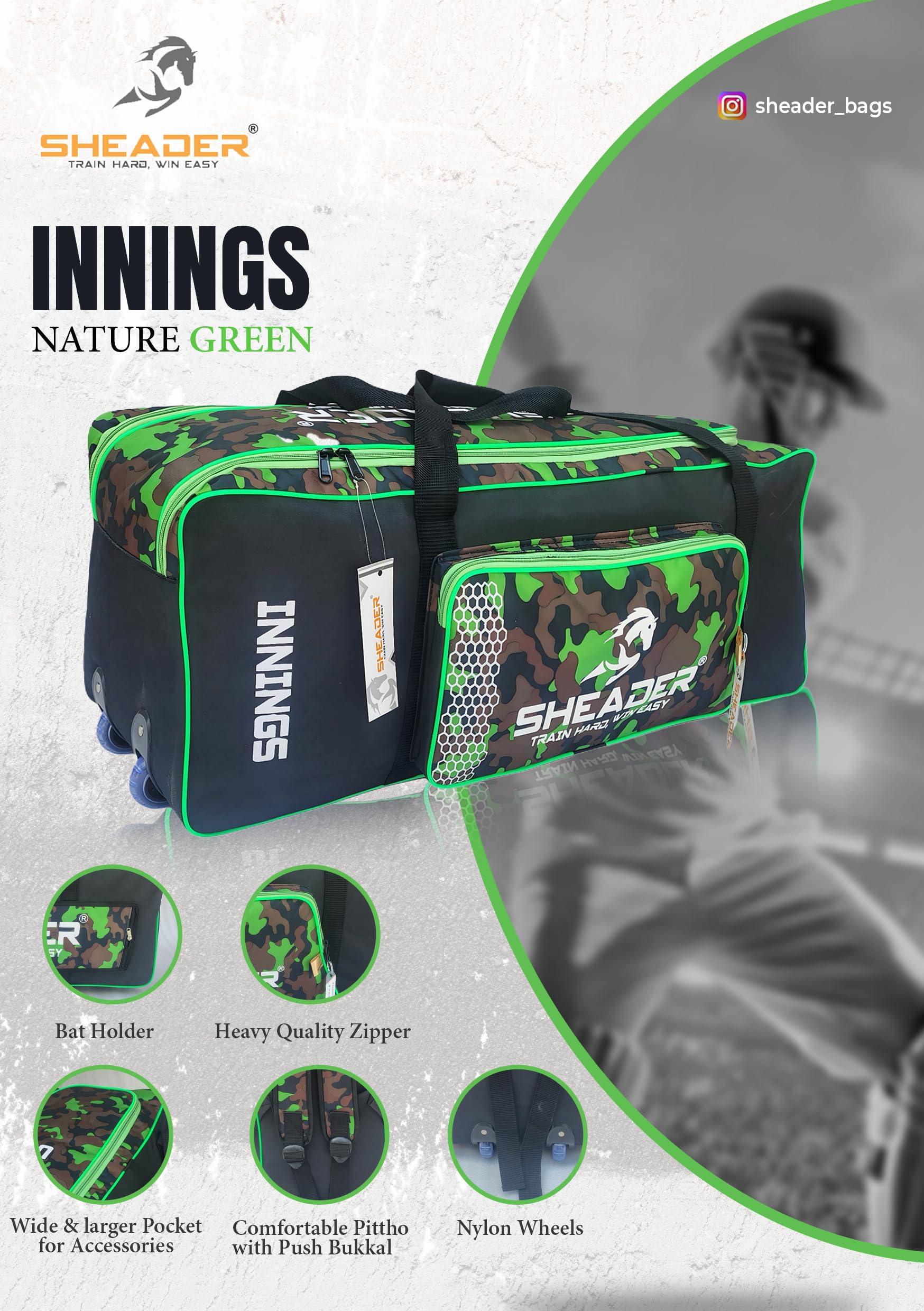Buy SHEADER Cricket Kit Bag, Full Size with 2 Wheels, Innings
