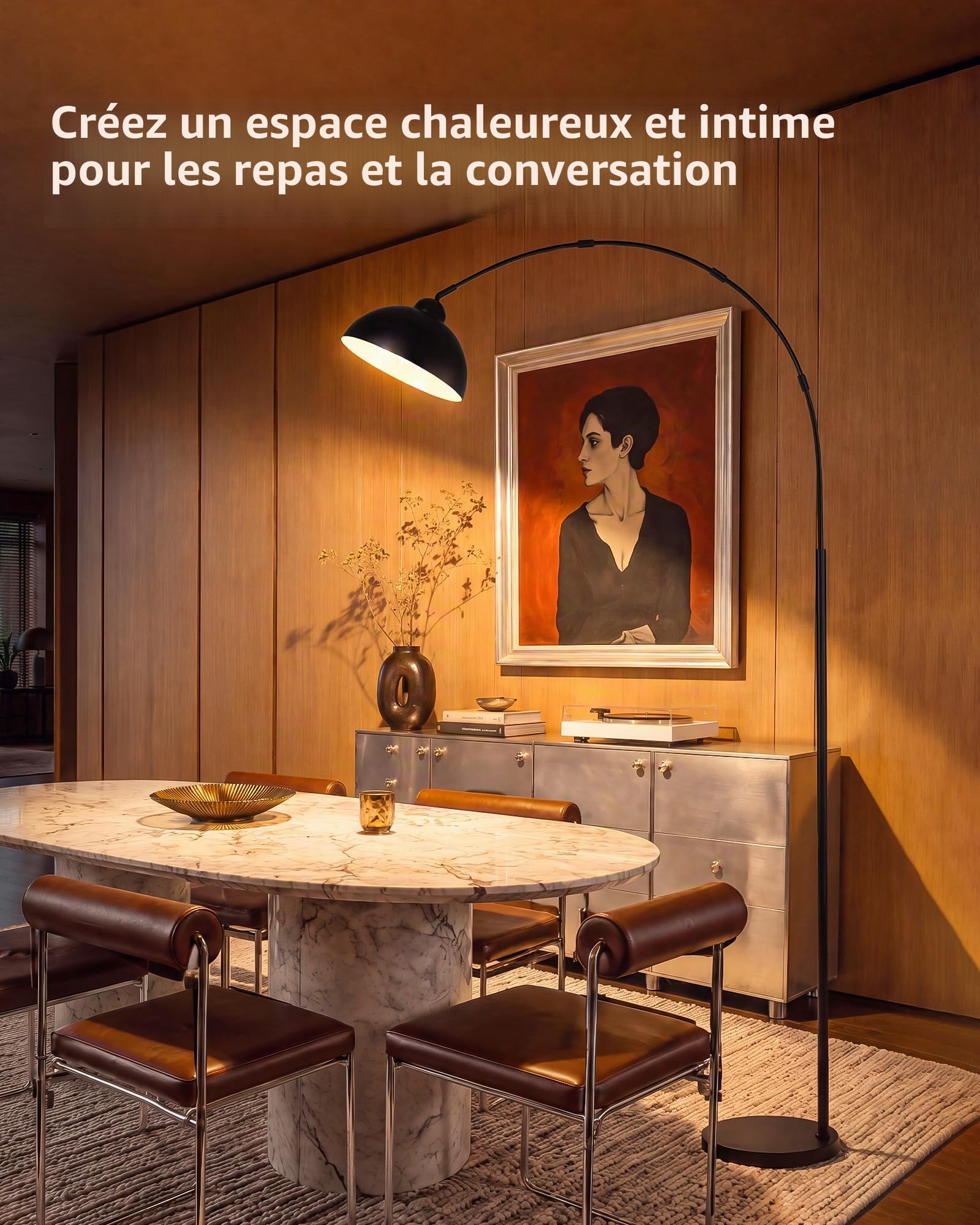 Lampadaire sur Pied Salon Arc Moderne Noir 204 cm E27 Incluse OVEL FL02