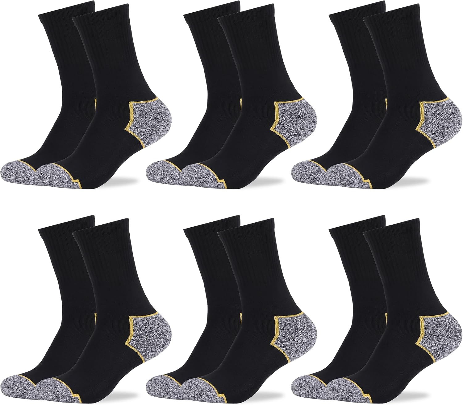 6 Pairs Mens Cotton Work Socks Black Crew Length Durable Size 8-13