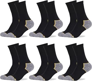 6 Pairs Mens Cotton Work Socks Black Crew Length Durable Size 8-13