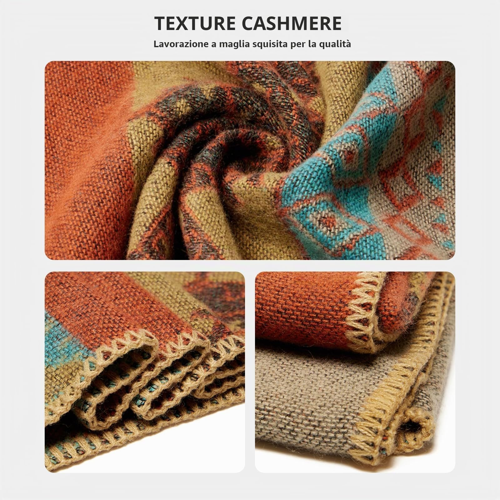 LumiSyne Invernale Scialle in Cashmere per Donna Poncho Cape Lavorato a Maglia Stile Etnico retrò Cardigan Maglione Aperto Scialle Coperta Spessa Caldo Pashmina Sciarpa Grande Poncho Mantella Stola