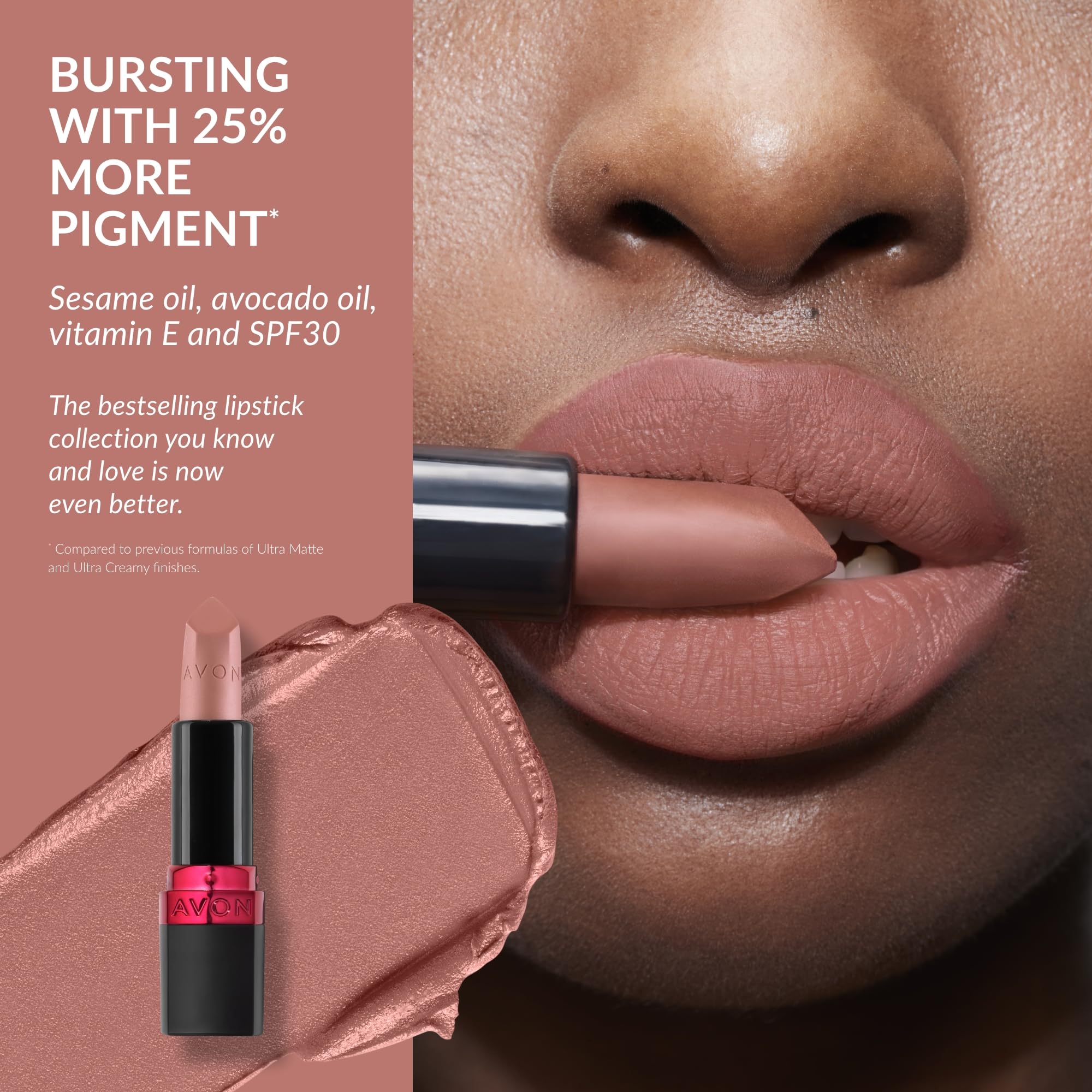 Avon Ultra Matte Lipstick Blush with Vitamin E, Avocado Oil and Sesame Oil for Comfortable Coverage that Won't Cake - Image 4